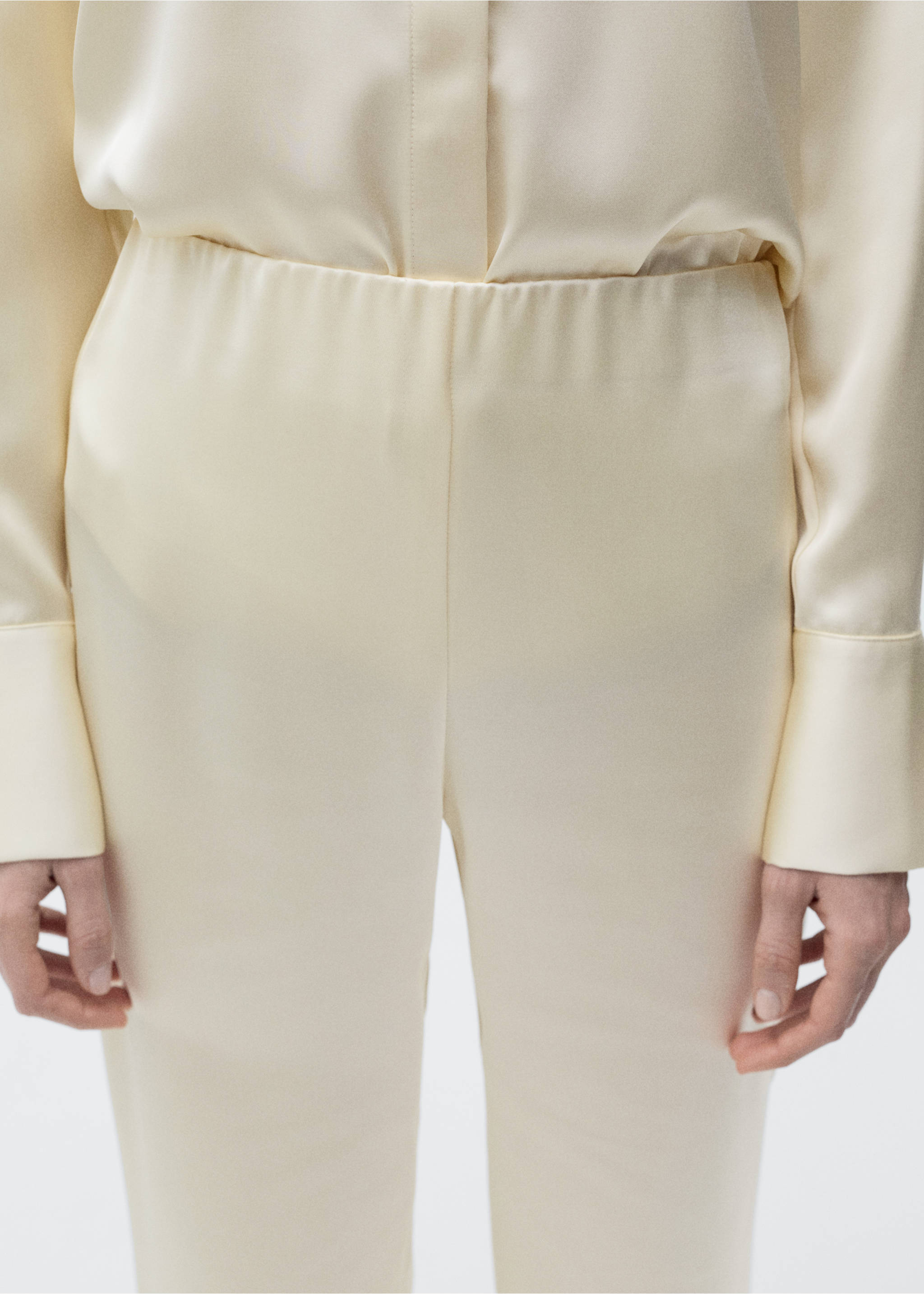 Satin straight-fit trousers - Details of the article 1, Ecru. Ref: 87086710-00.