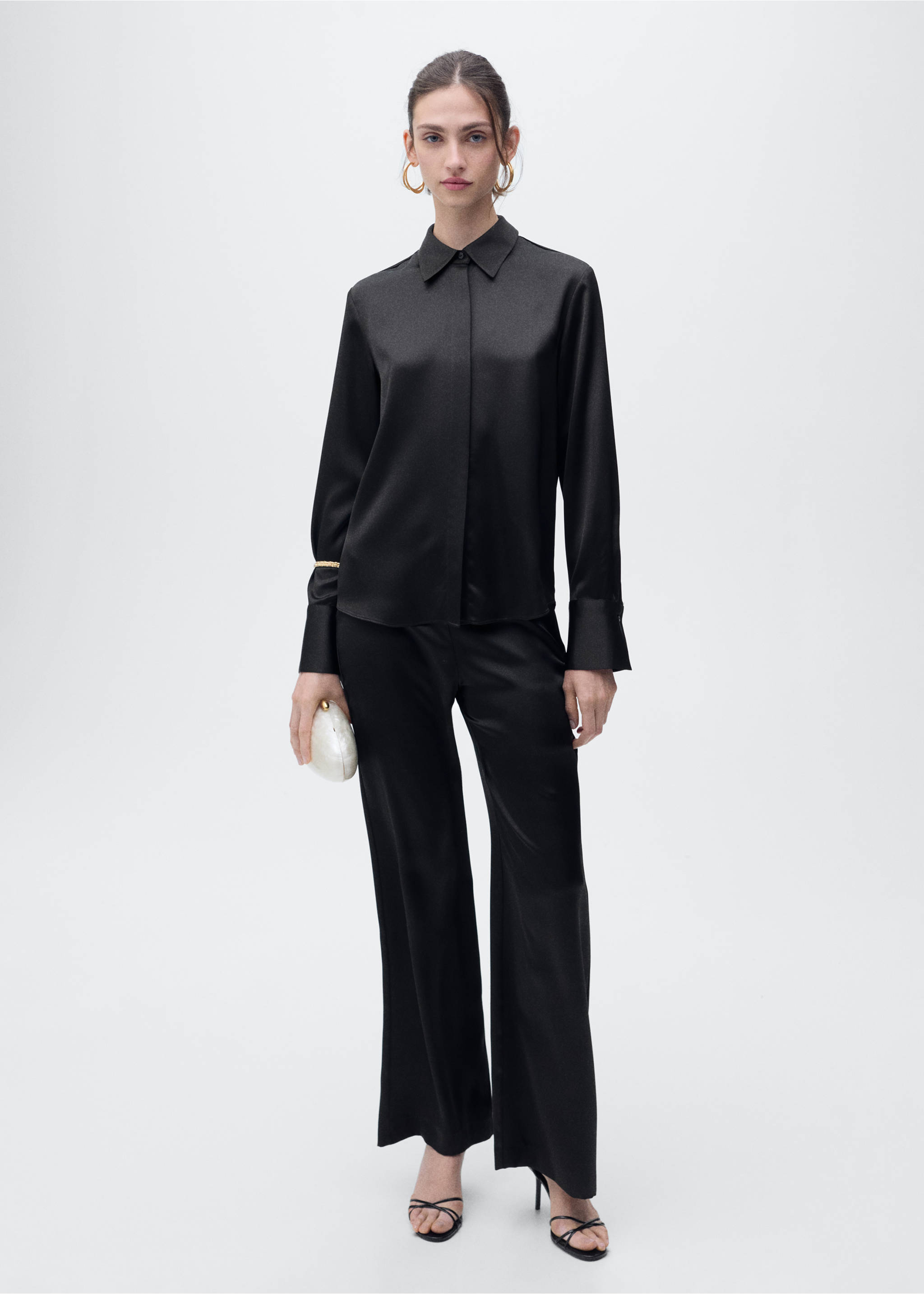 Satin straight-fit trousers - General plane, Black. Ref: 87086710-00.