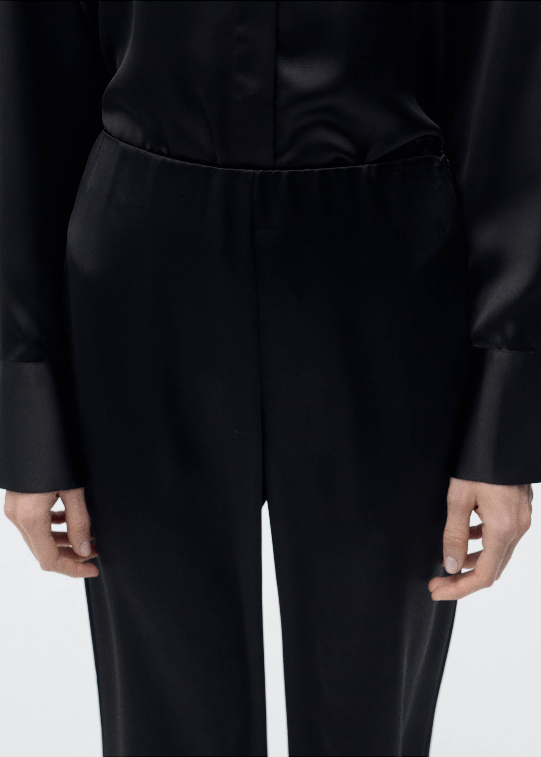Satin straight-fit trousers - Details of the article 1, Black. Ref: 87086710-00.