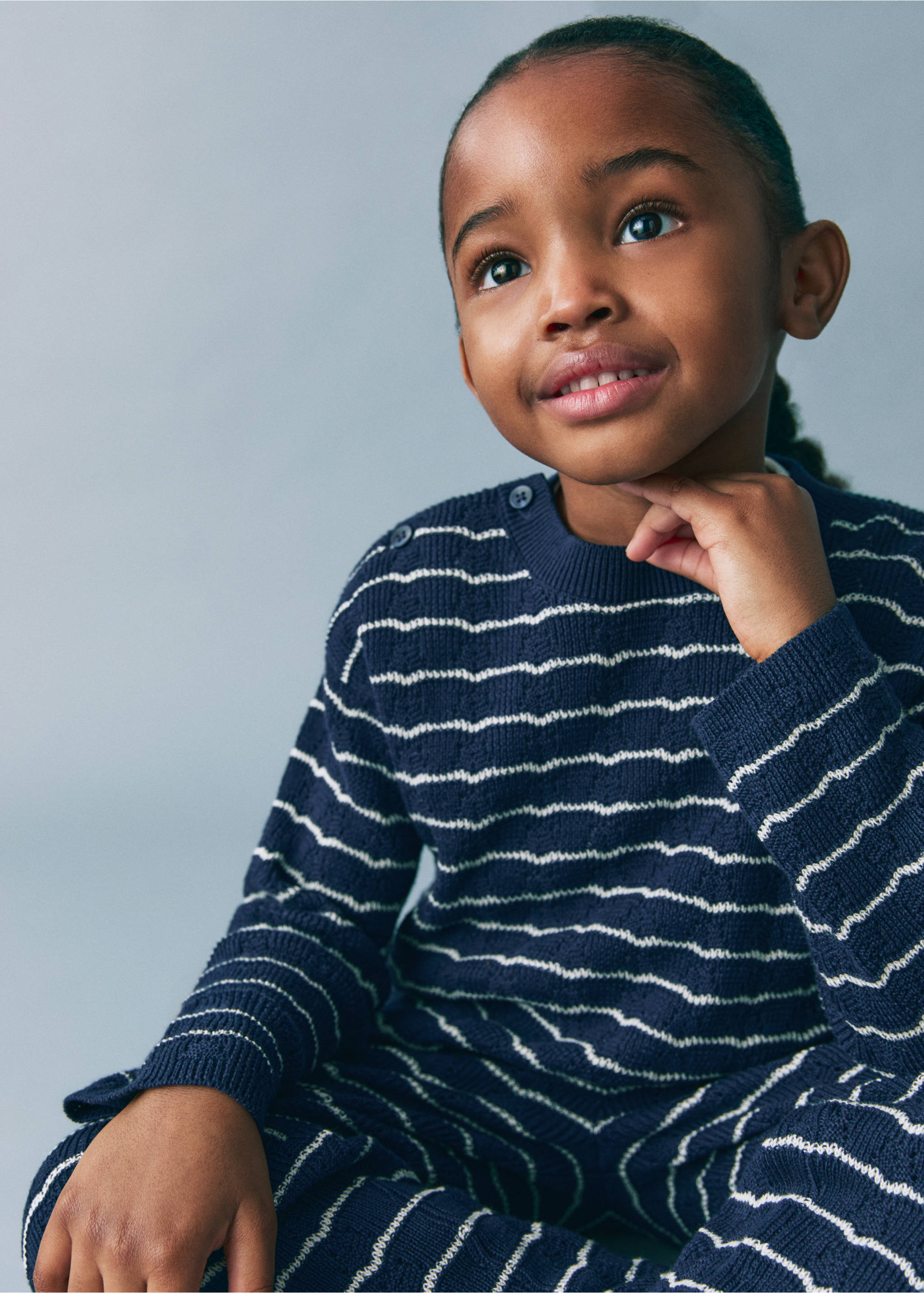 Striped openwork knit sweater - Details of the article 1, Dark Navy. Ref: 87086712-00.