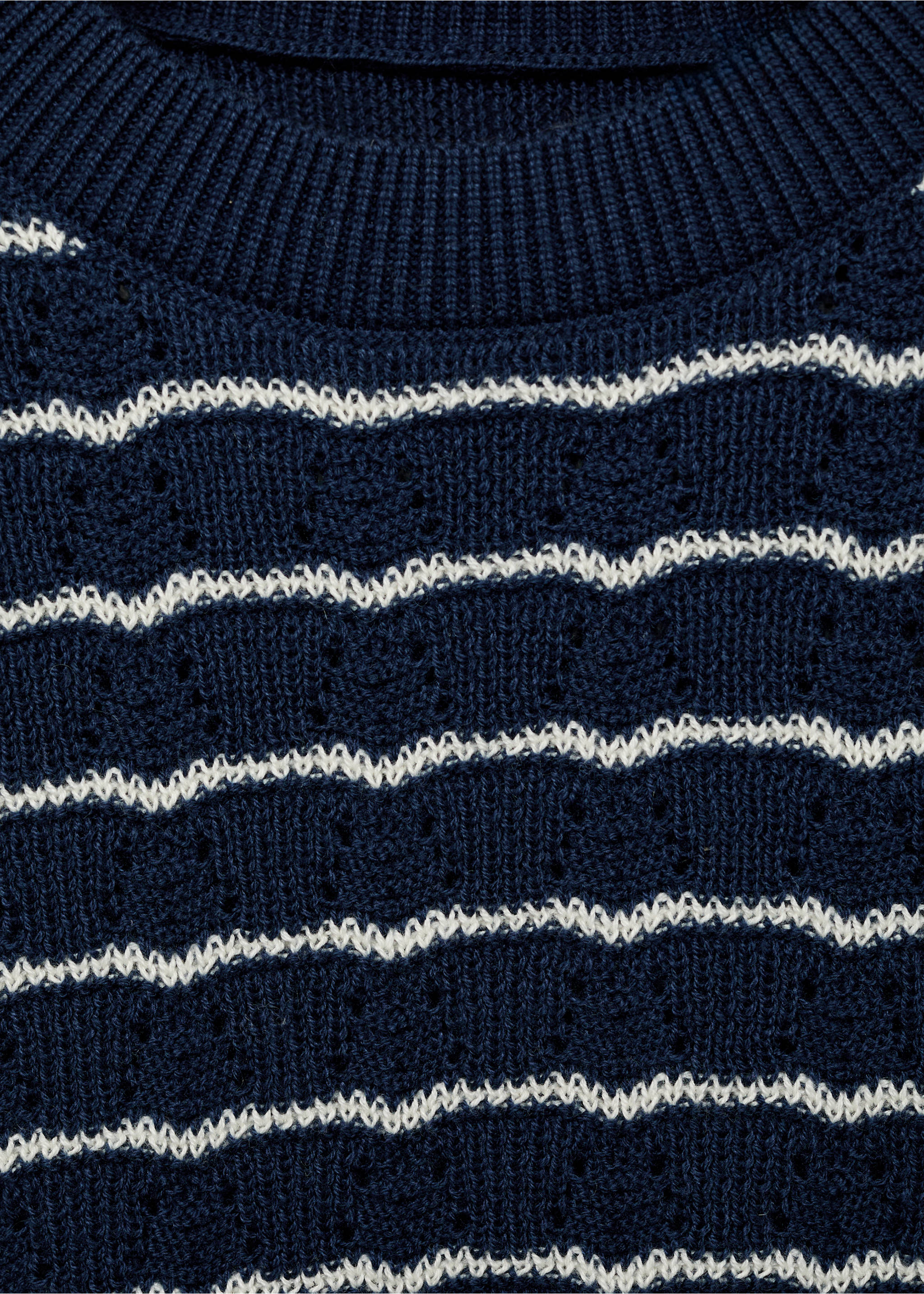 Striped openwork knit sweater - Details of the article 8, Dark Navy. Ref: 87086712-00.