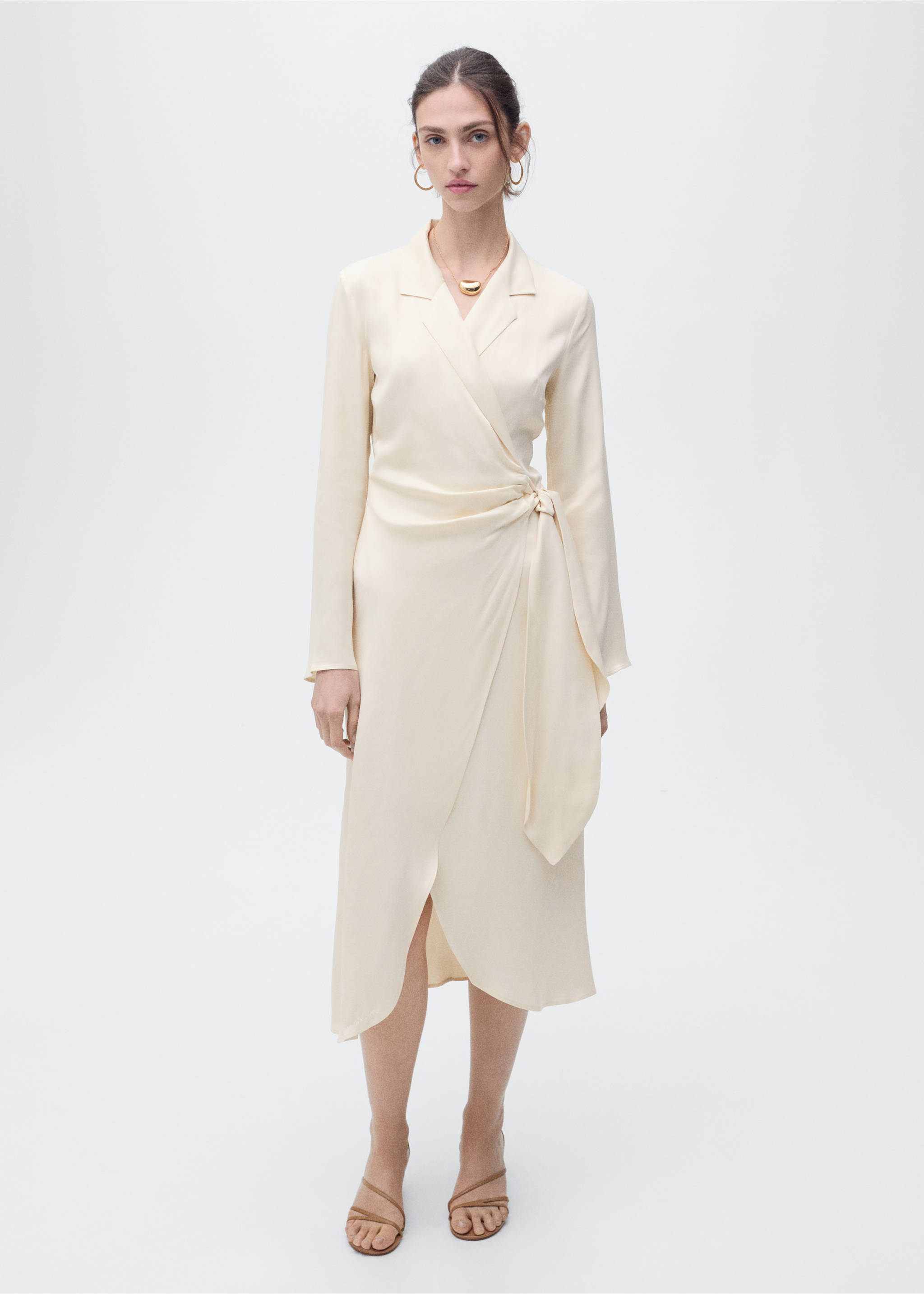 Wrap midi-dress with knot - General plane, Ecru. Ref: 87086719-00.