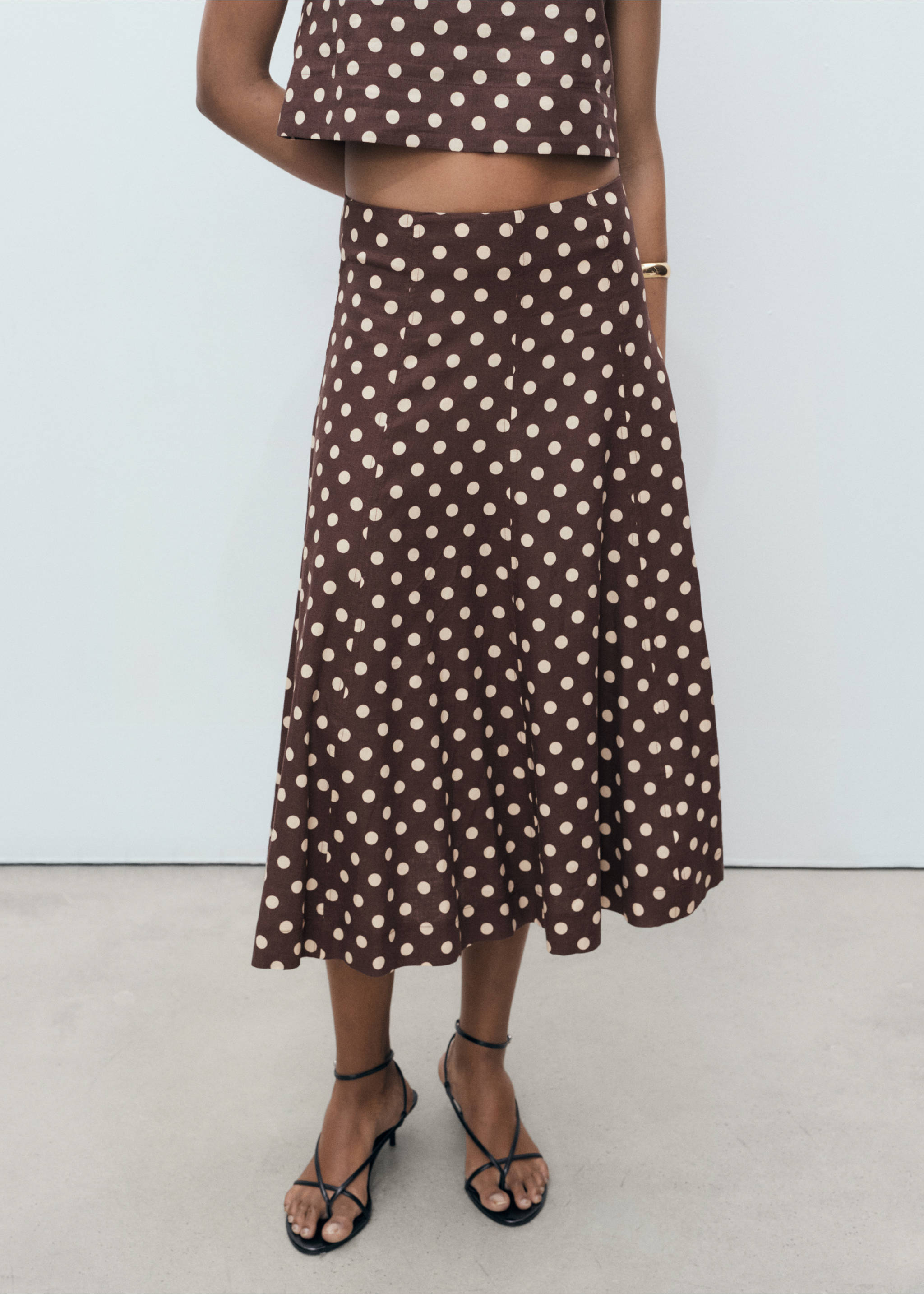 Flared linen skirt with polka dots - Medium plane, Chocolate. Ref: 87087161-00.