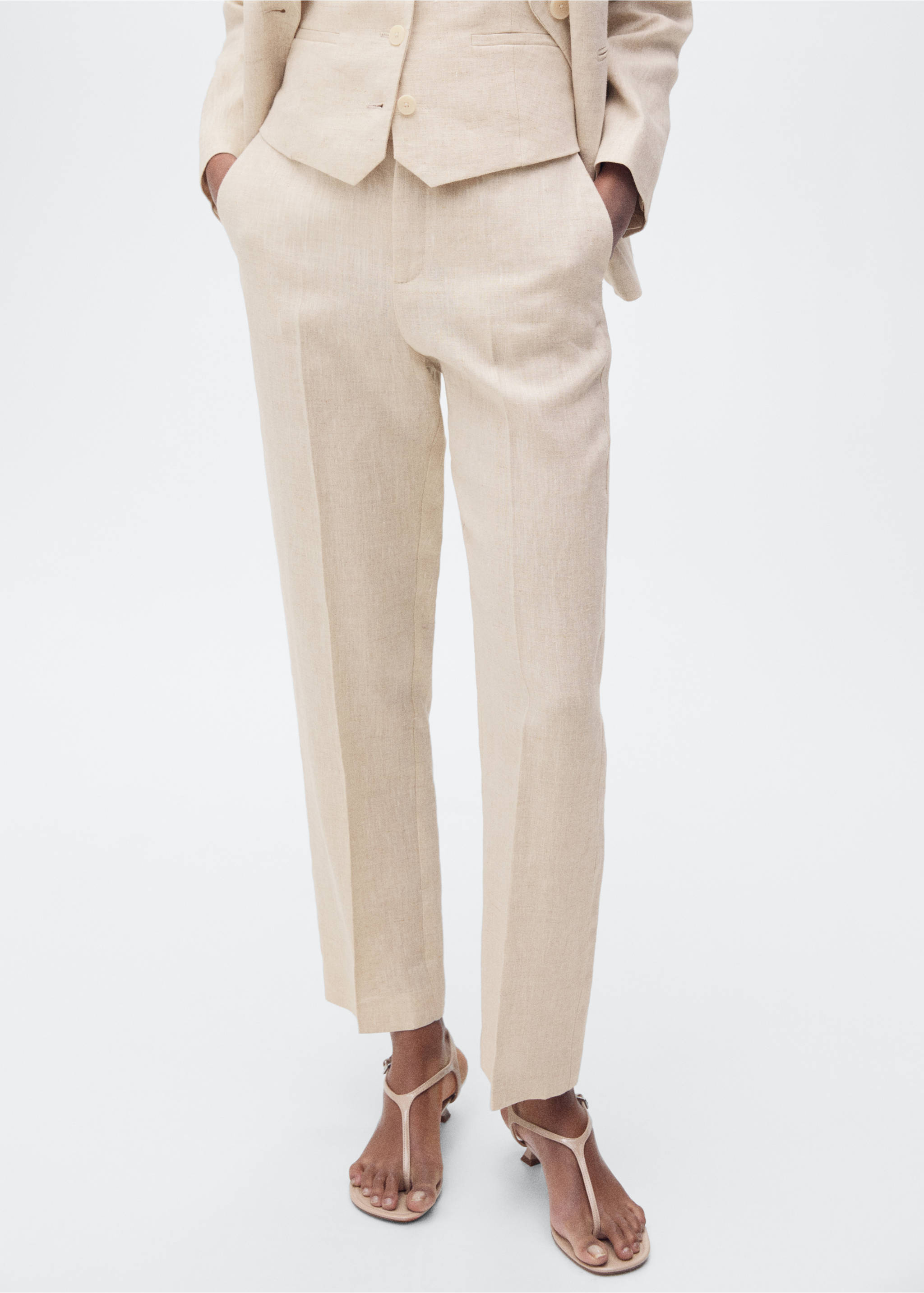 Linen suit trousers - Medium plane, Light/Pastel Grey. Ref: 87087162-00.
