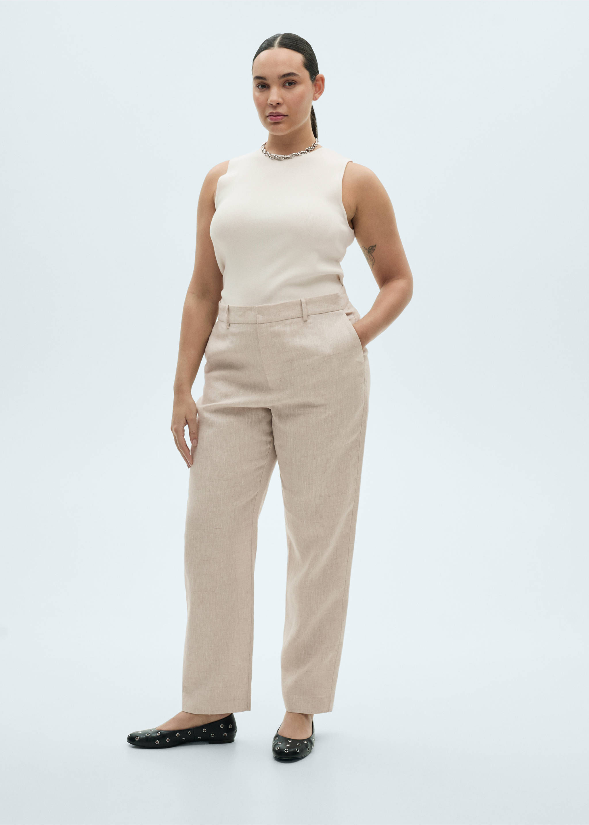 Linen suit trousers - Details of the article 3, Light/Pastel Grey. Ref: 87087162-00.