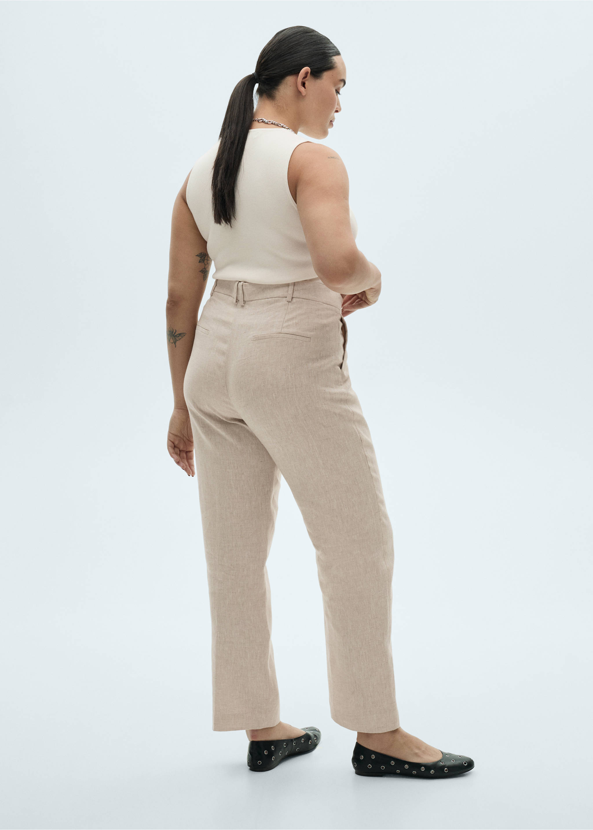 Linen suit trousers - Details of the article 4, Light/Pastel Grey. Ref: 87087162-00.