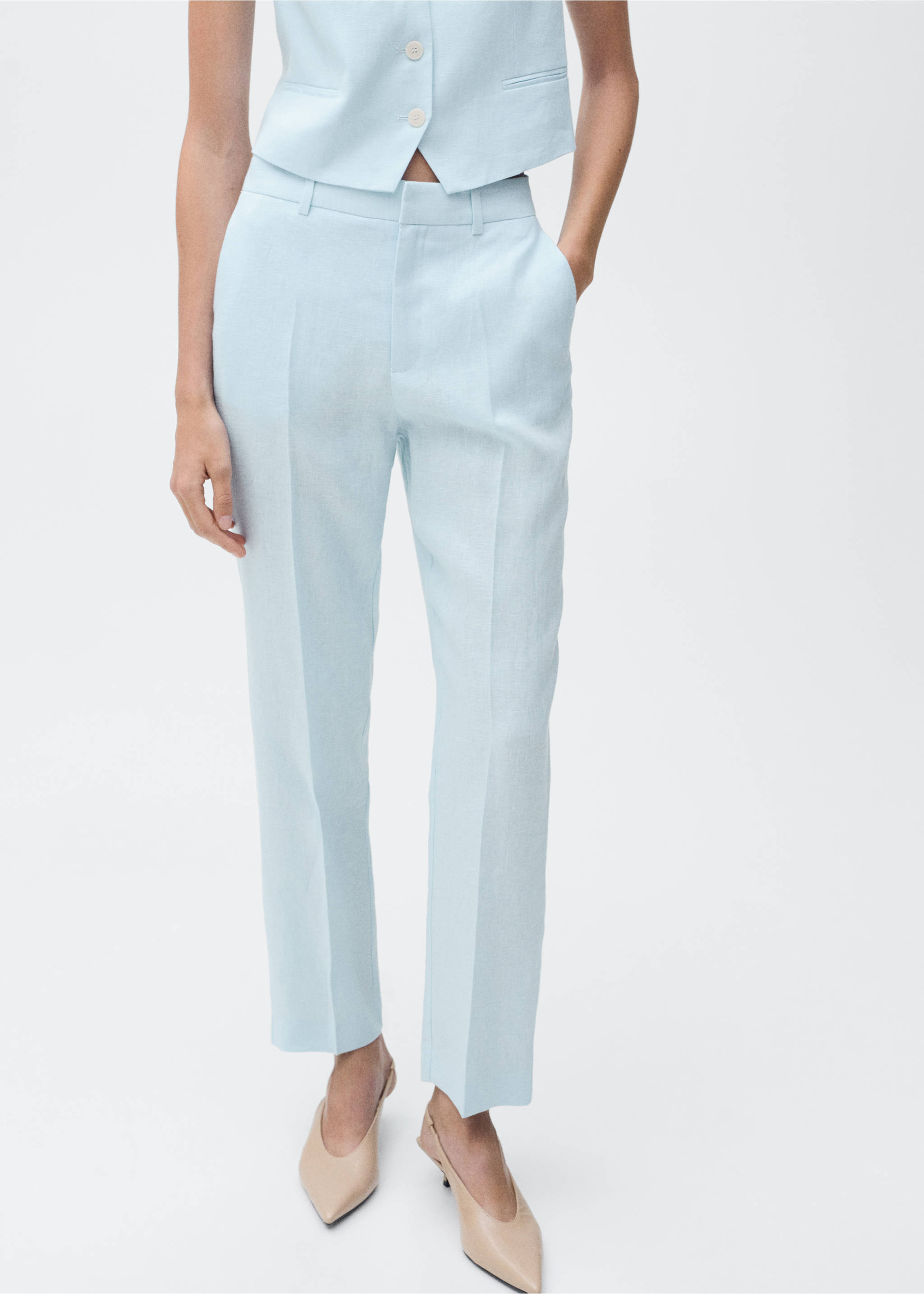 Linen suit trousers - Medium plane, Sky Blue. Ref: 87087162-00.