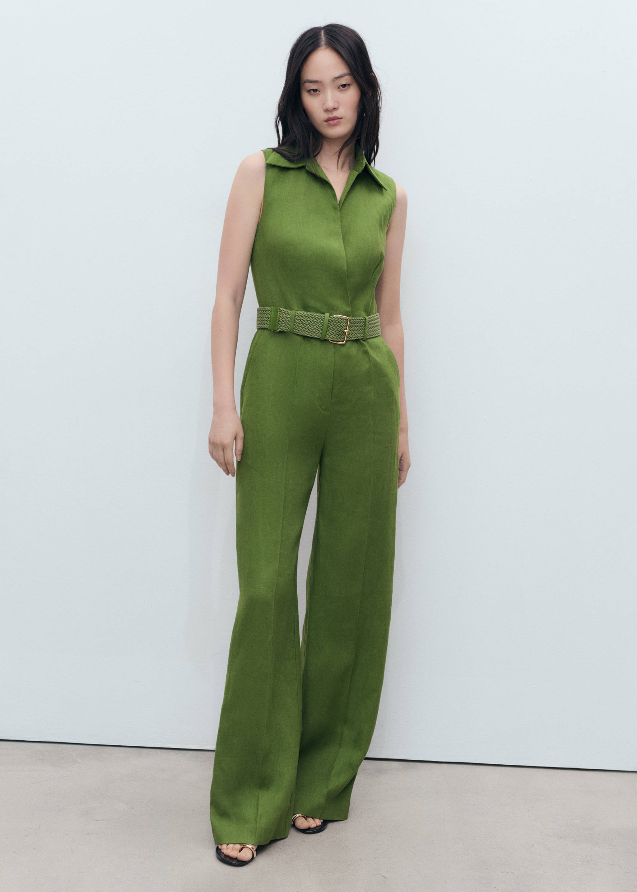 Linen shirt jumpsuit with belt - General plane