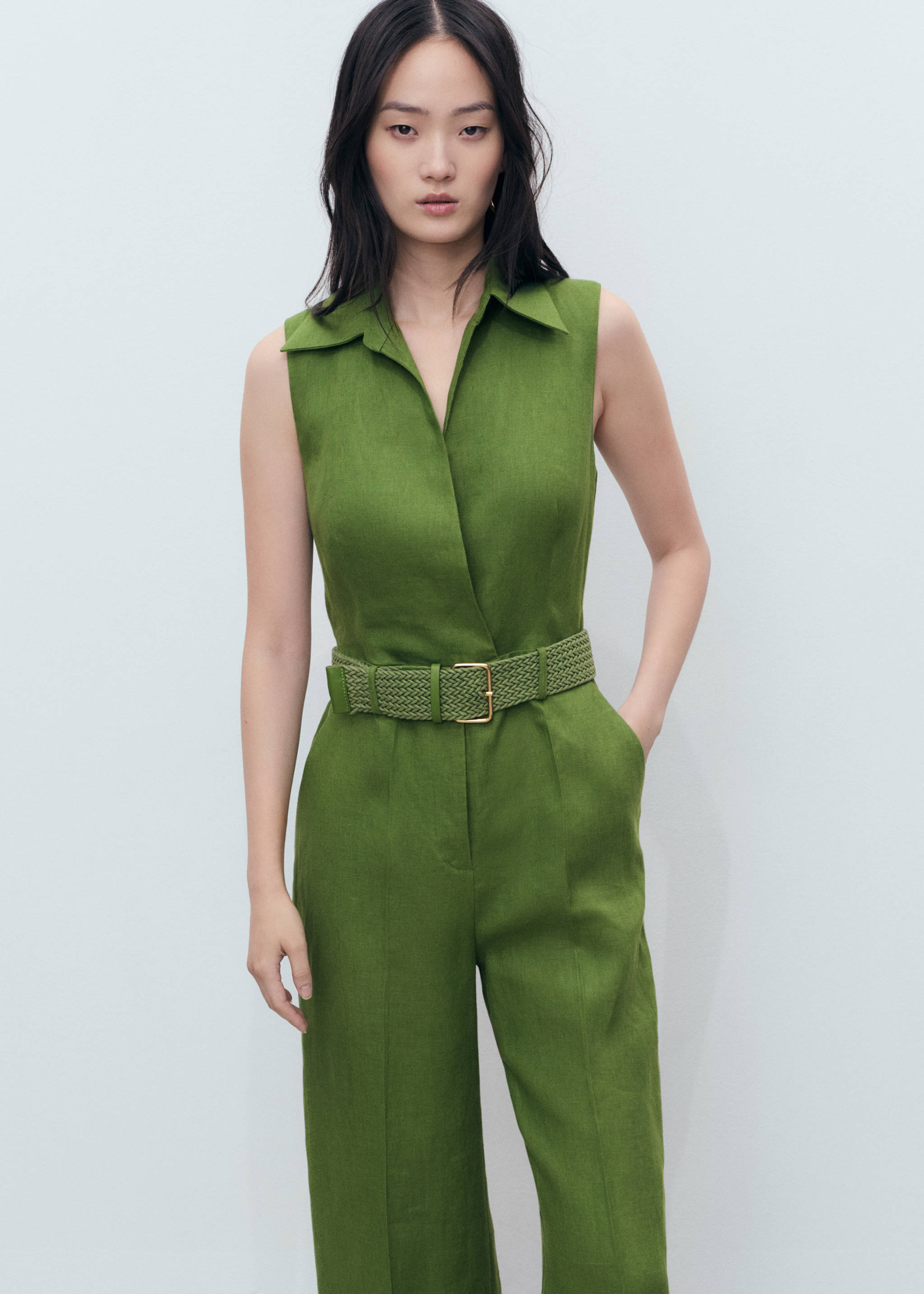 Linen shirt jumpsuit with belt - Medium plane