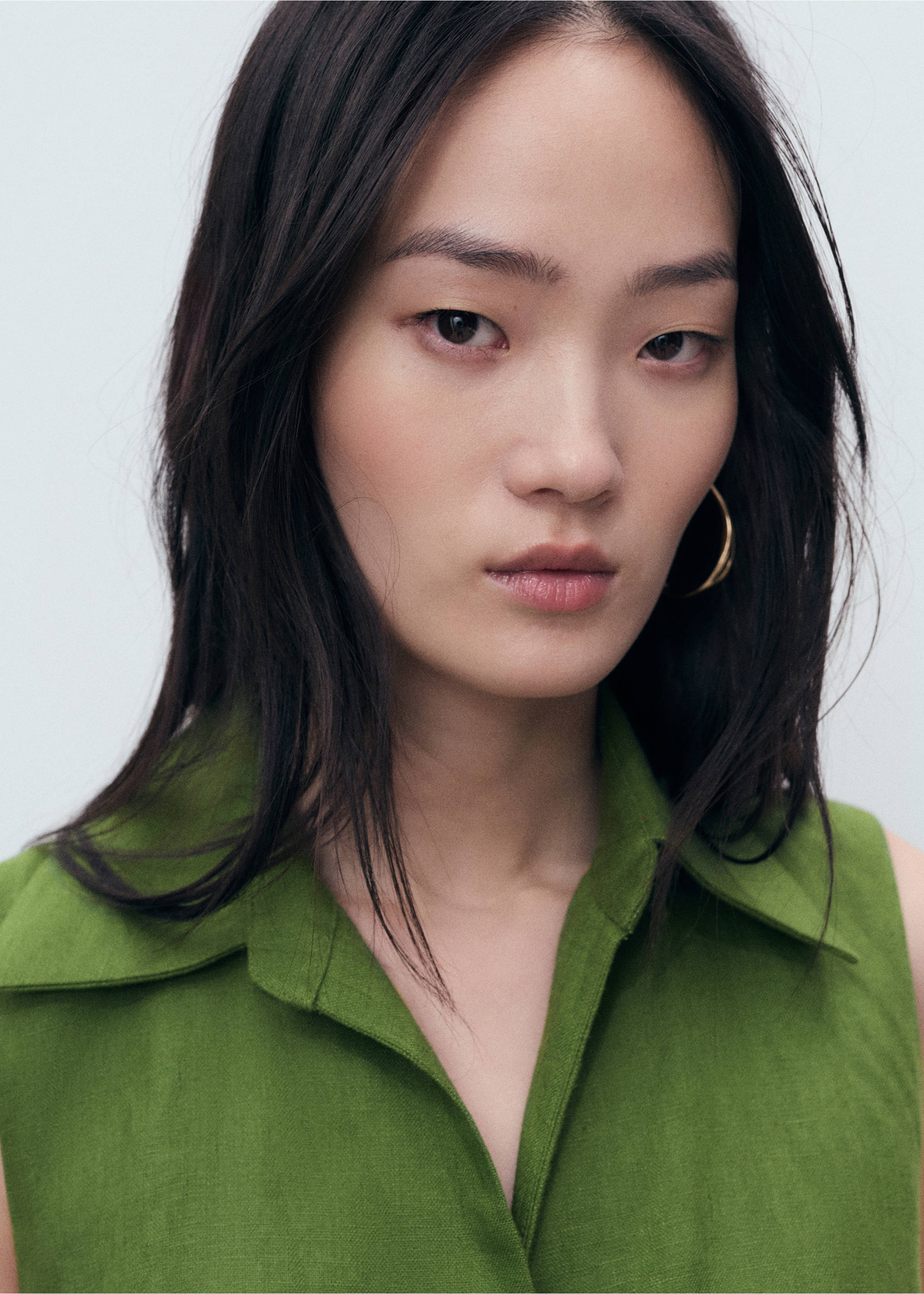 Salopetă tip cămașă din in cu curea - Detaliu al articolului 1, Verde. Ref: 87087163-00.