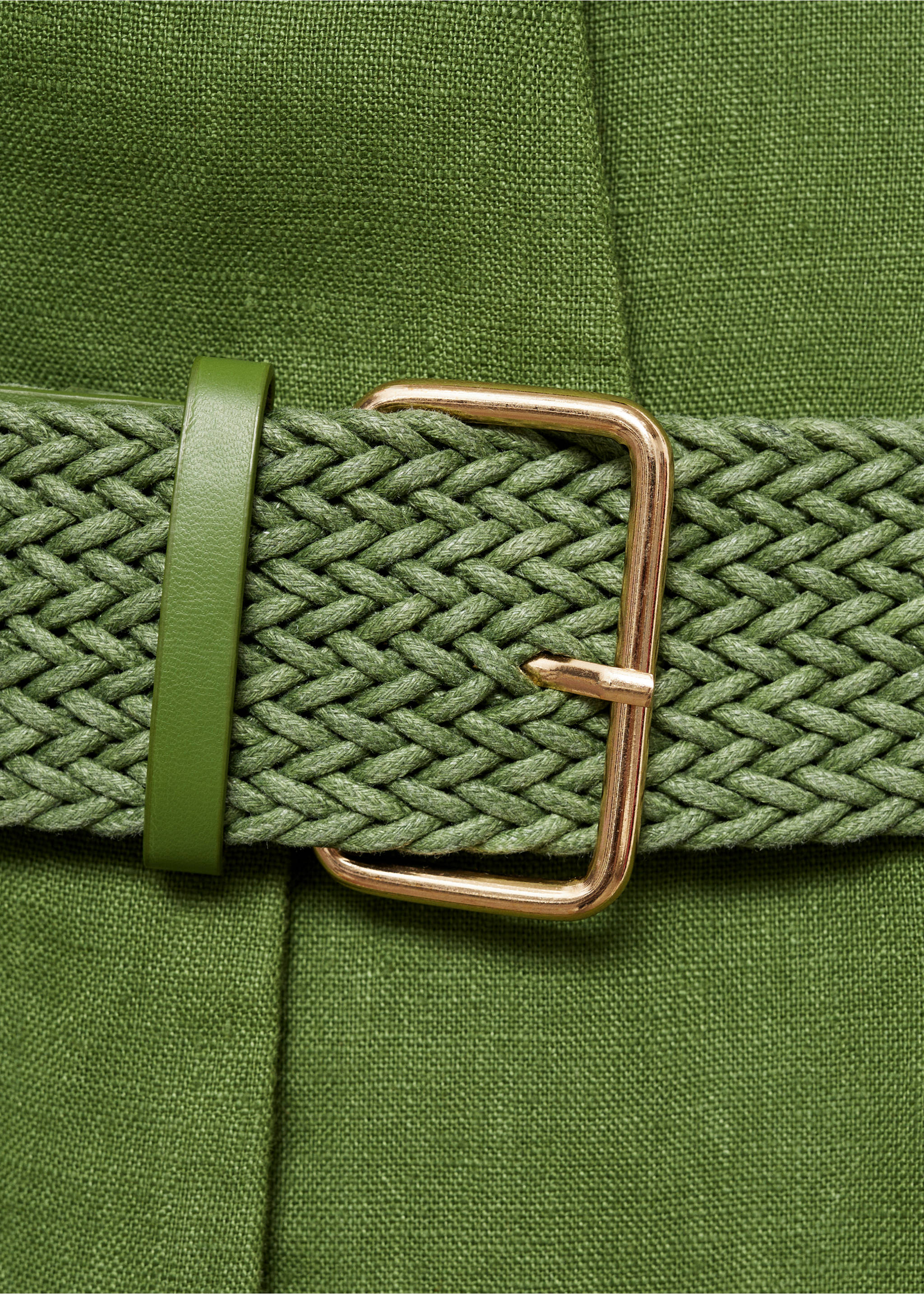 Salopetă tip cămașă din in cu curea - Detaliu al articolului 0, Verde. Ref: 87087163-00.