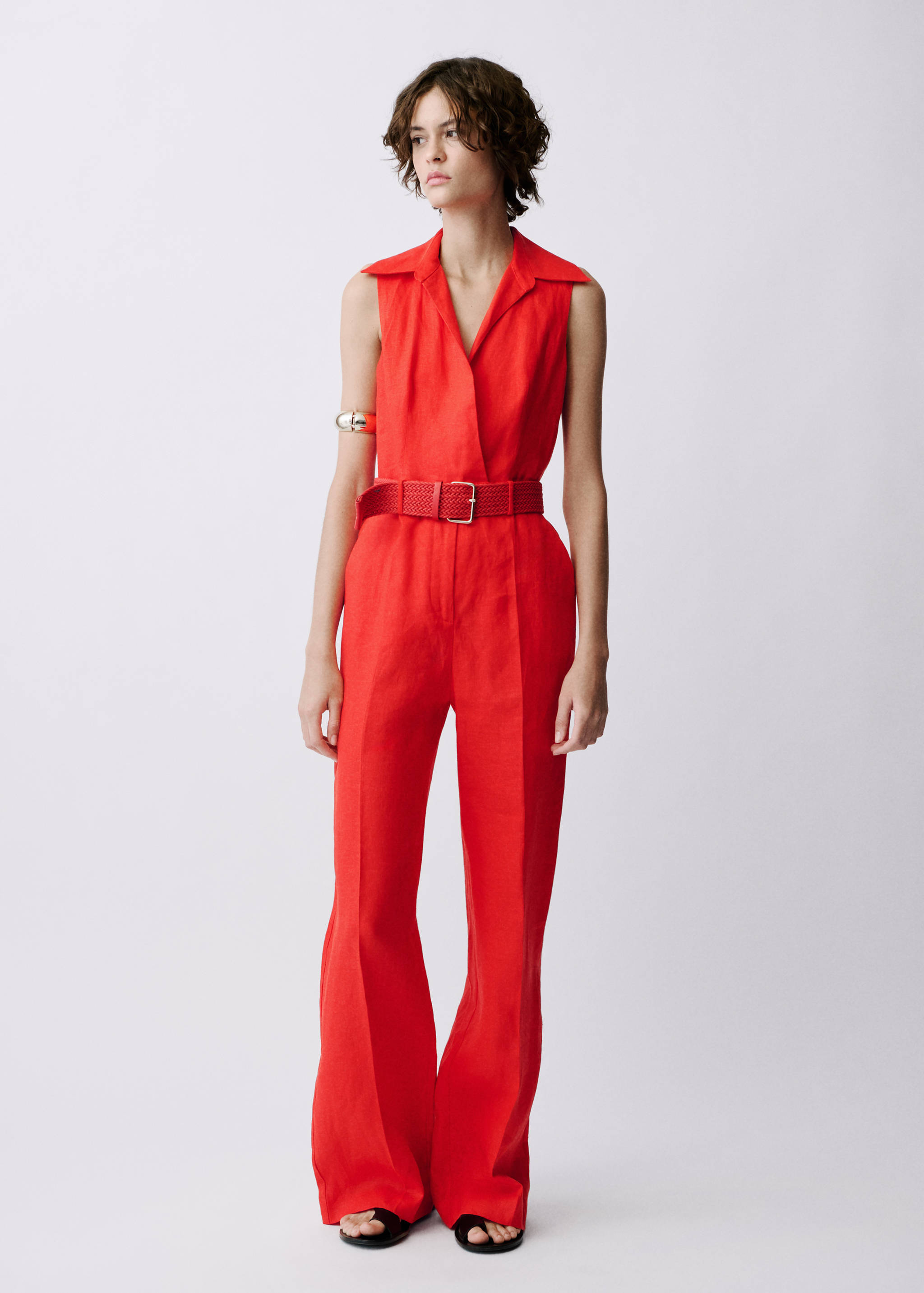 Linen shirt jumpsuit with belt - General plane