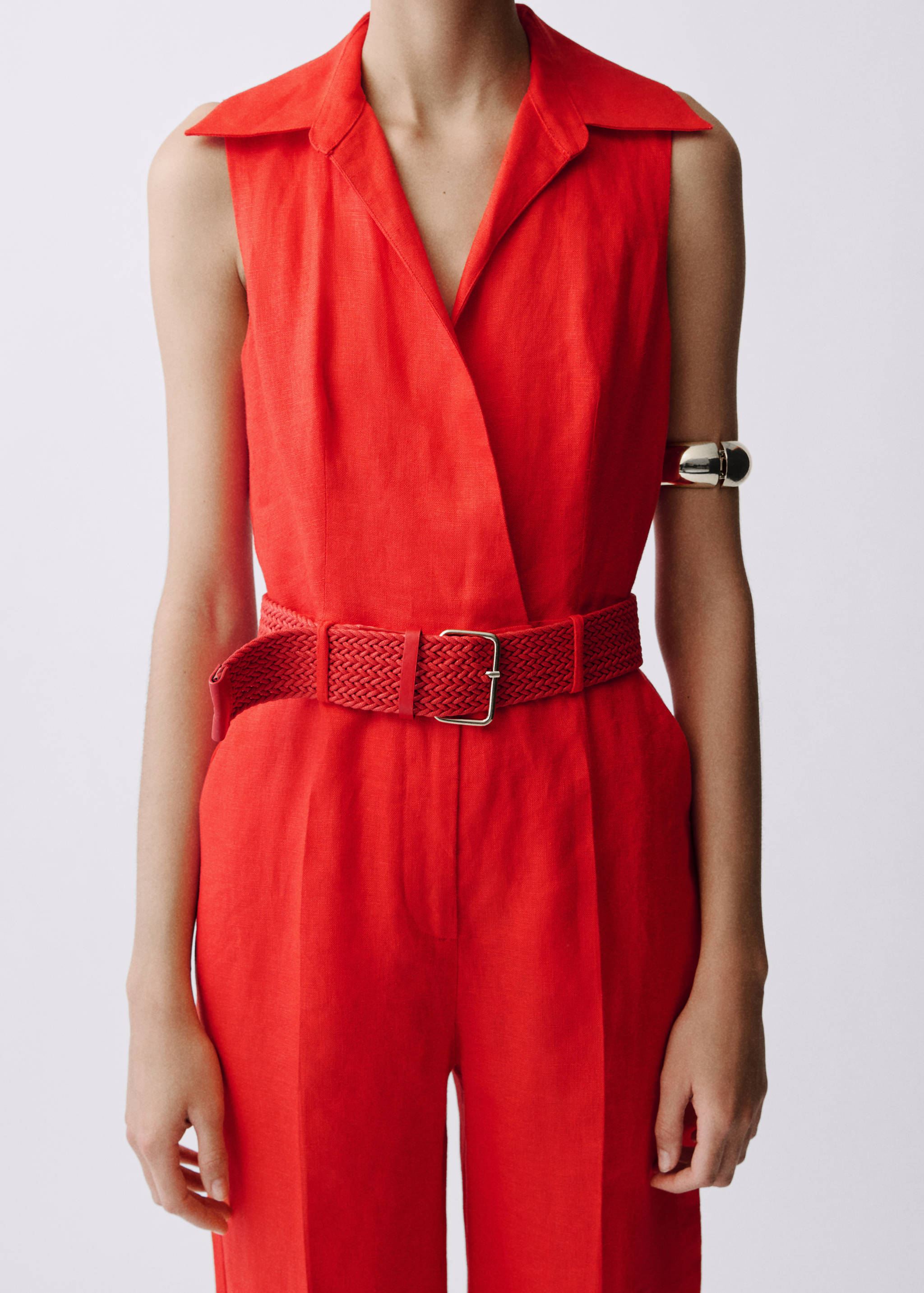Linen shirt jumpsuit with belt - Medium plane