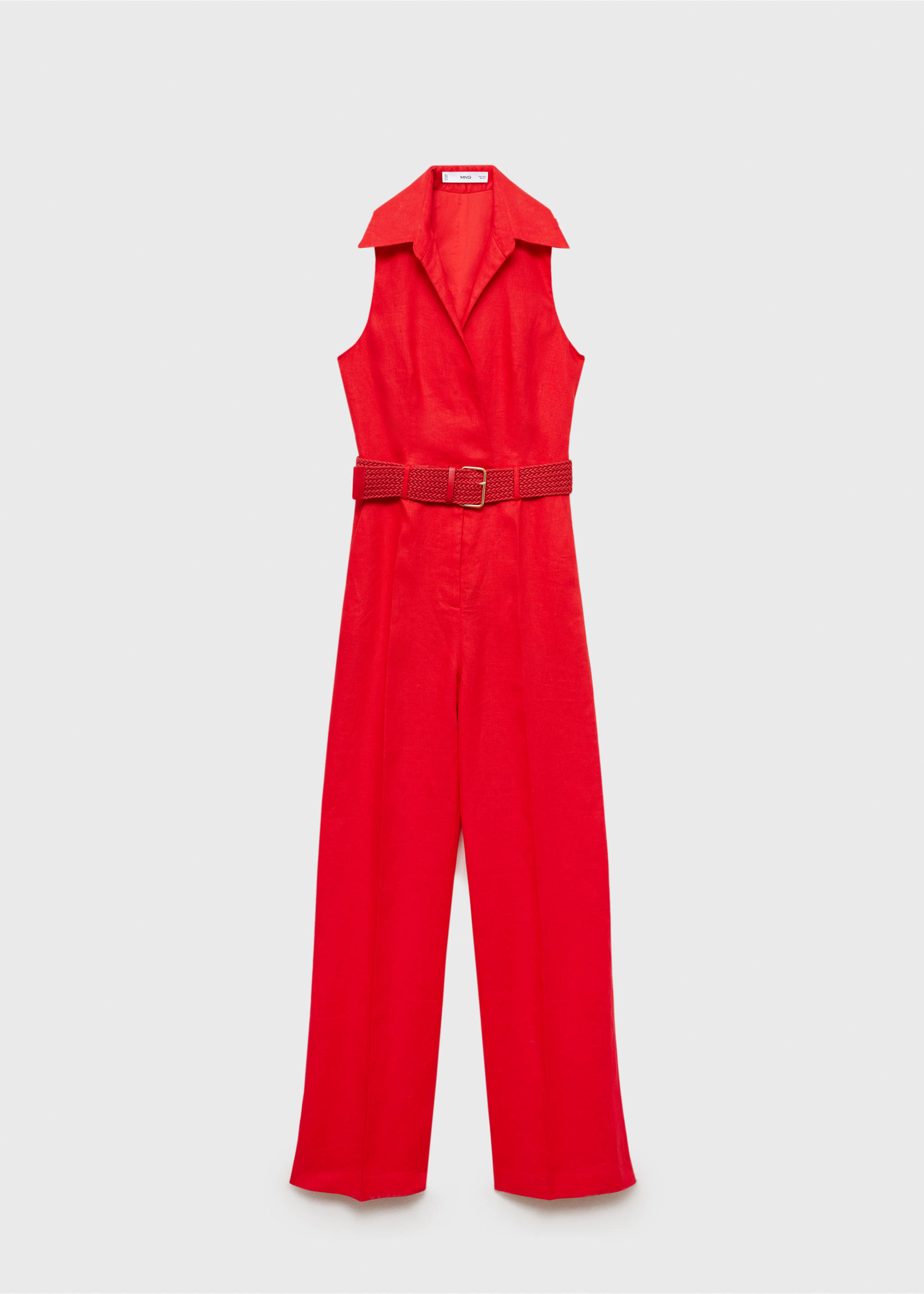 Linen shirt jumpsuit with belt - Article without model, Red. Ref: 87087163-00.