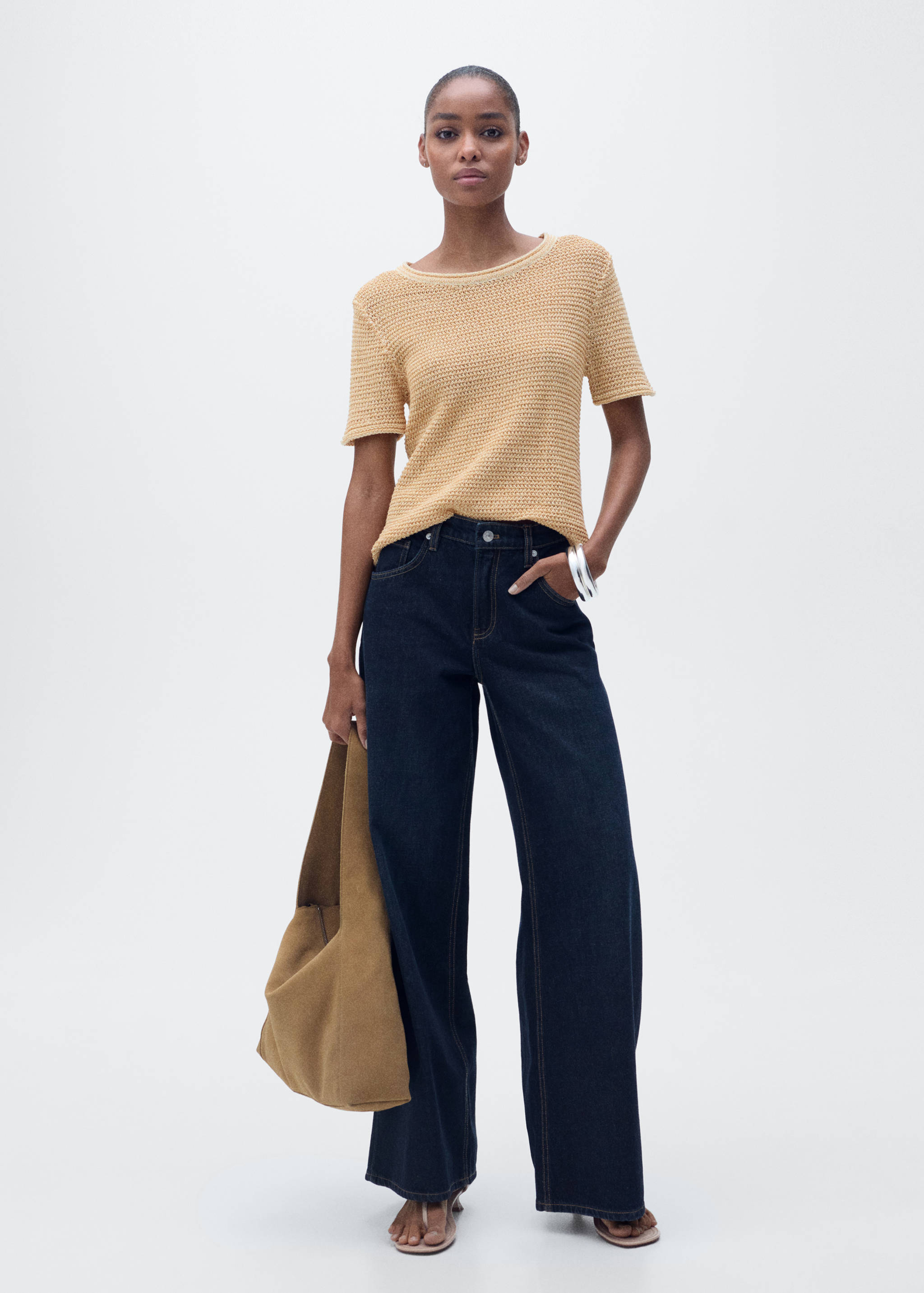 Kurzärmliger Grobstrickpullover - Allgemeine Ansicht