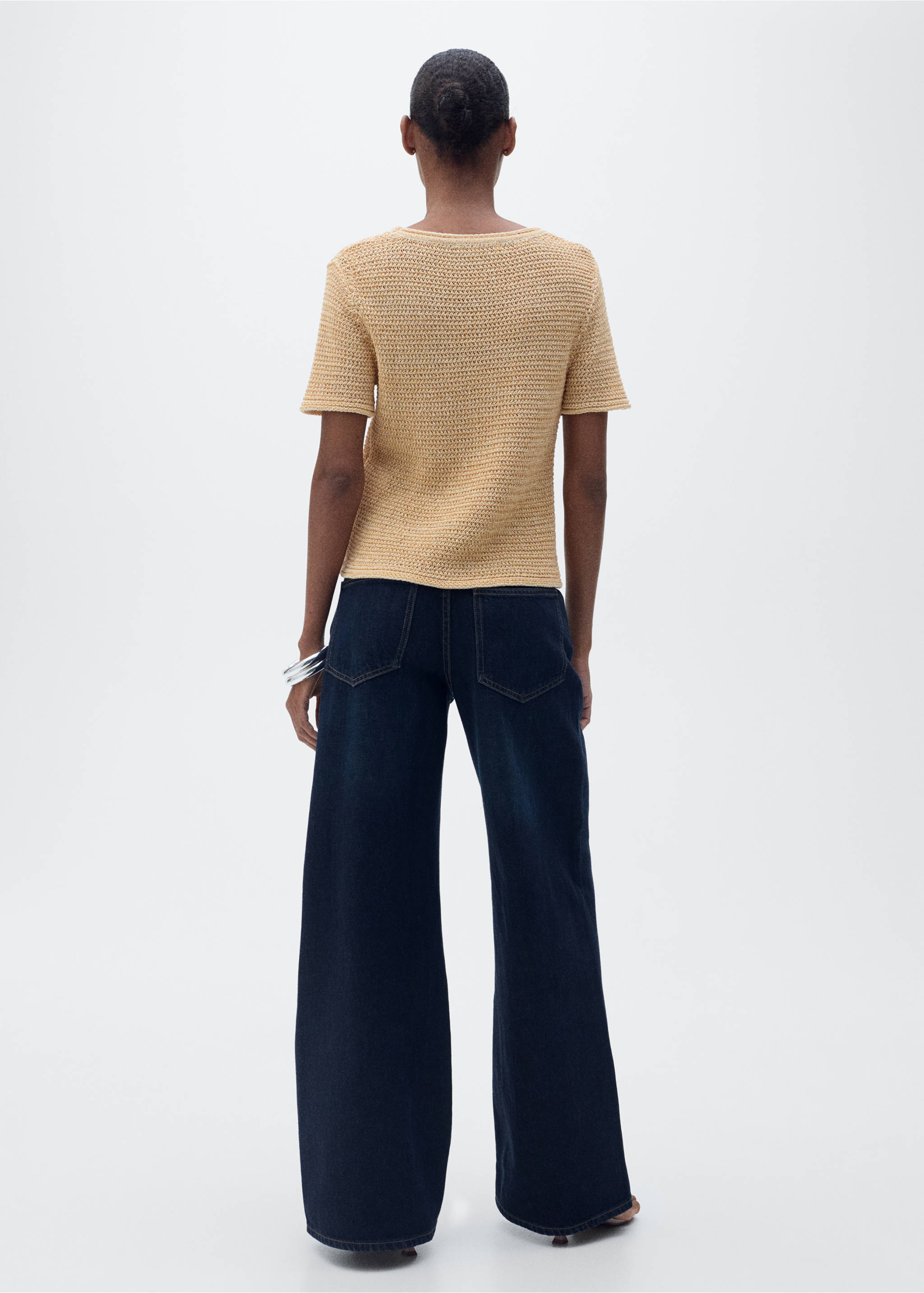 Kurzärmliger Grobstrickpullover - Rückseite des Artikels, Mittelbraun. Ref: 87087164-00.