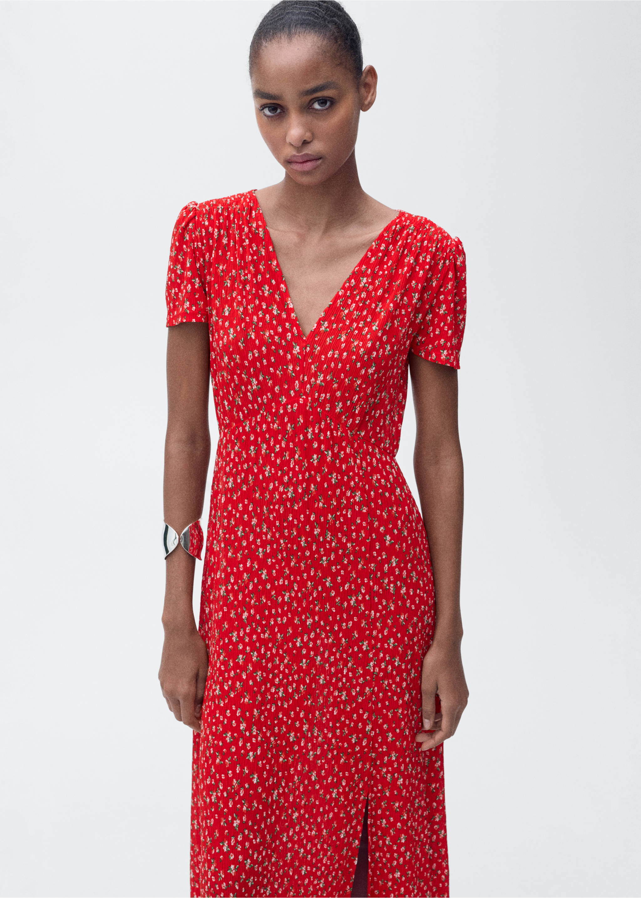Printed midi-dress - Medium plane, Red. Ref: 87087165-00.