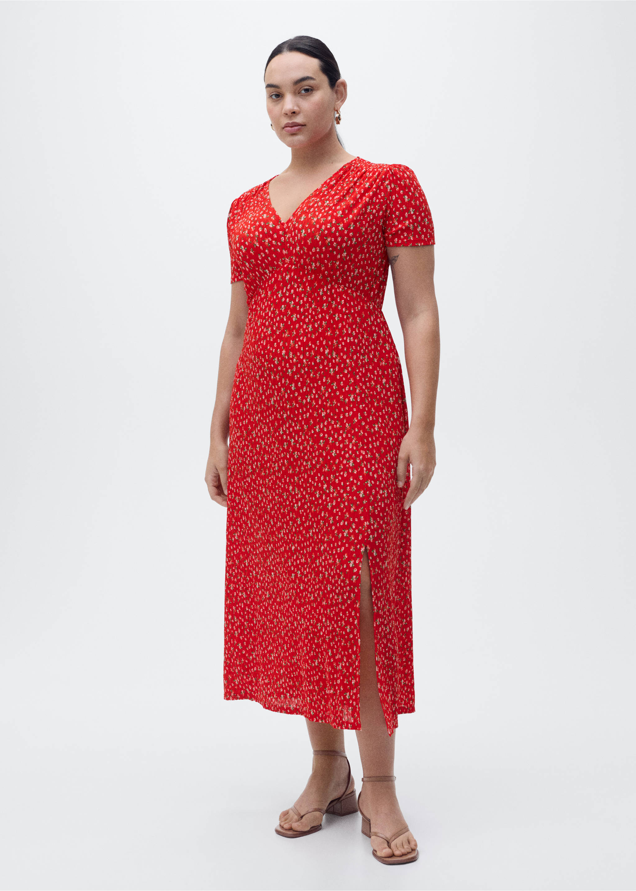 Printed midi-dress - Details of the article 3, Red. Ref: 87087165-00.