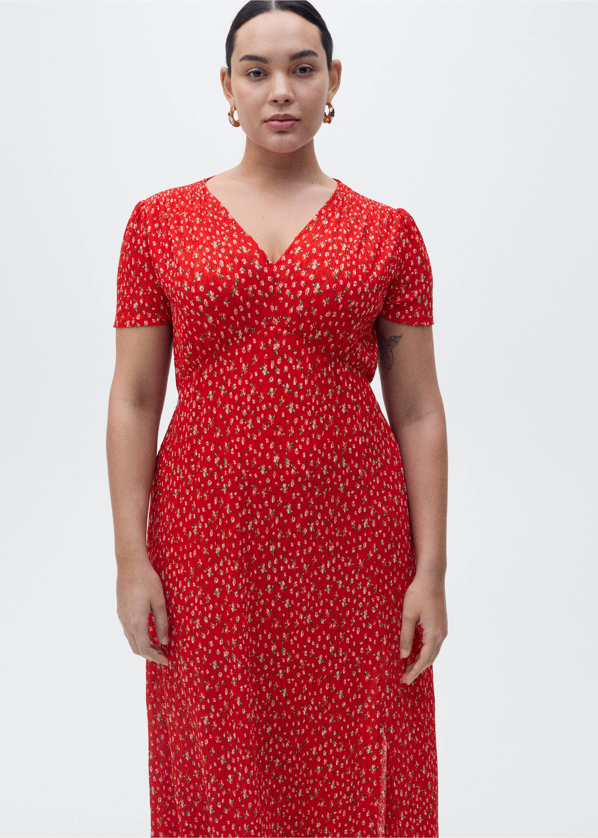 Printed midi-dress - Details of the article 5, Red. Ref: 87087165-00.