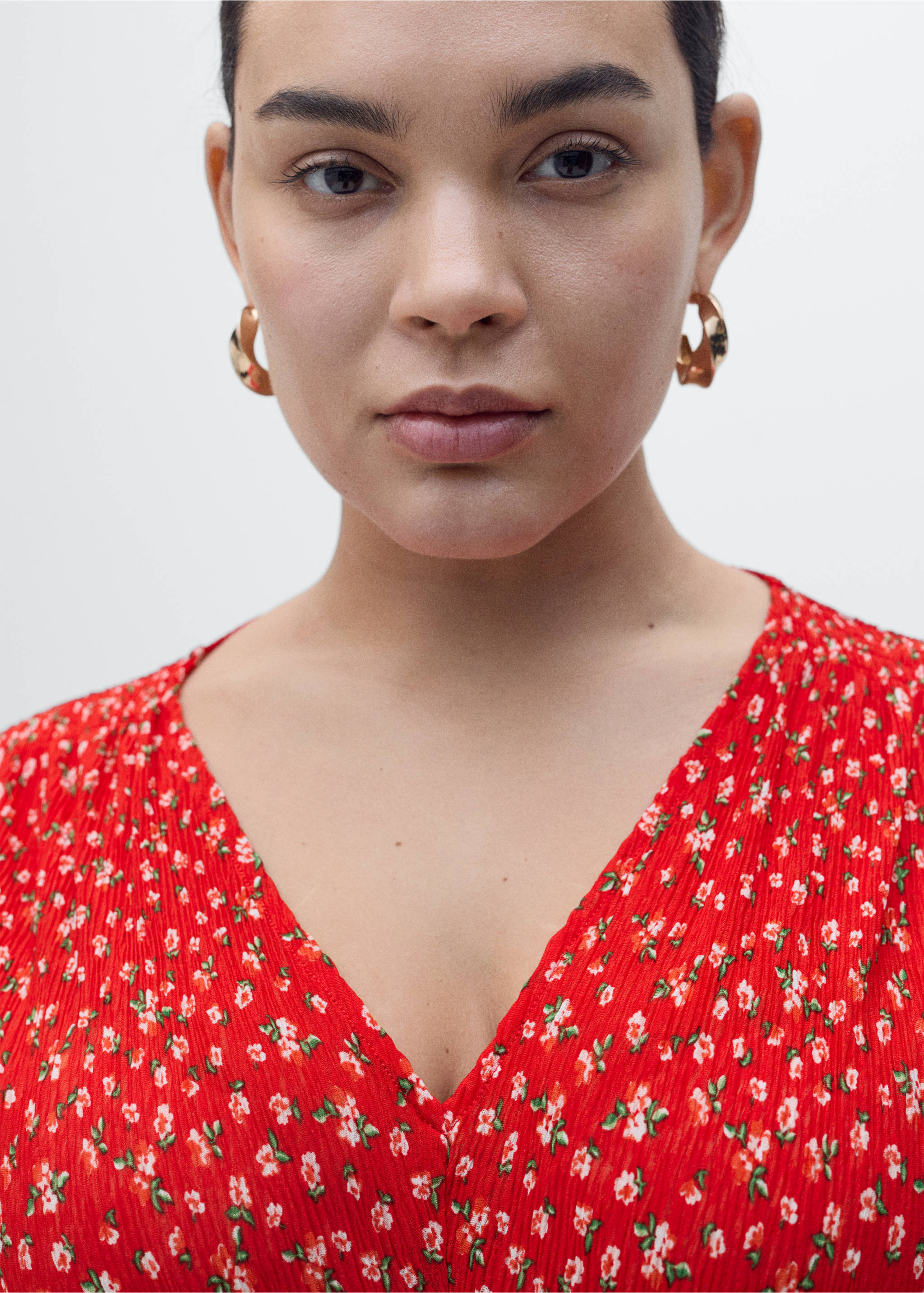 Printed midi-dress - Details of the article 4, Red. Ref: 87087165-00.