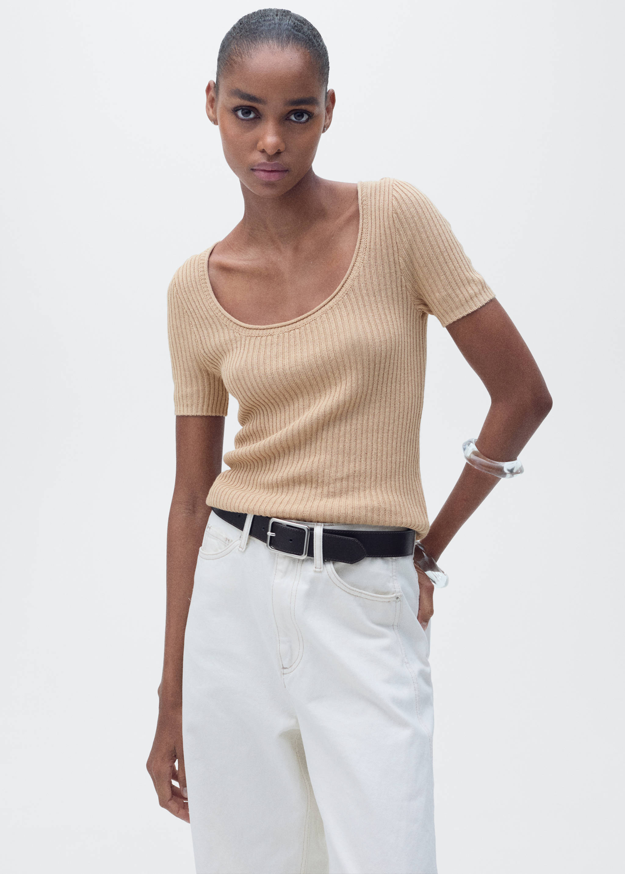 Linen-blend knitted sweater - Medium plane