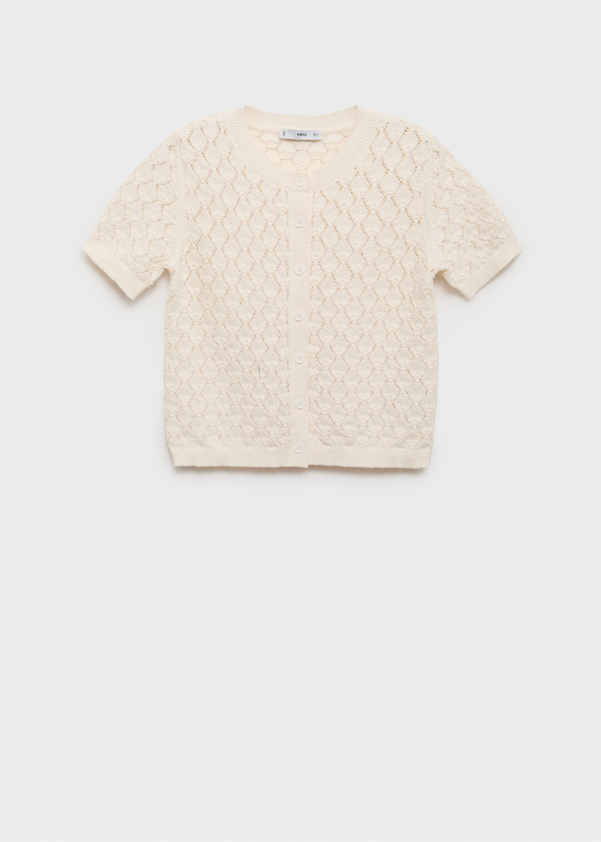 Short-sleeved knitted cardigan with lace design - Article without model, Ecru. Ref: 87087170-00.