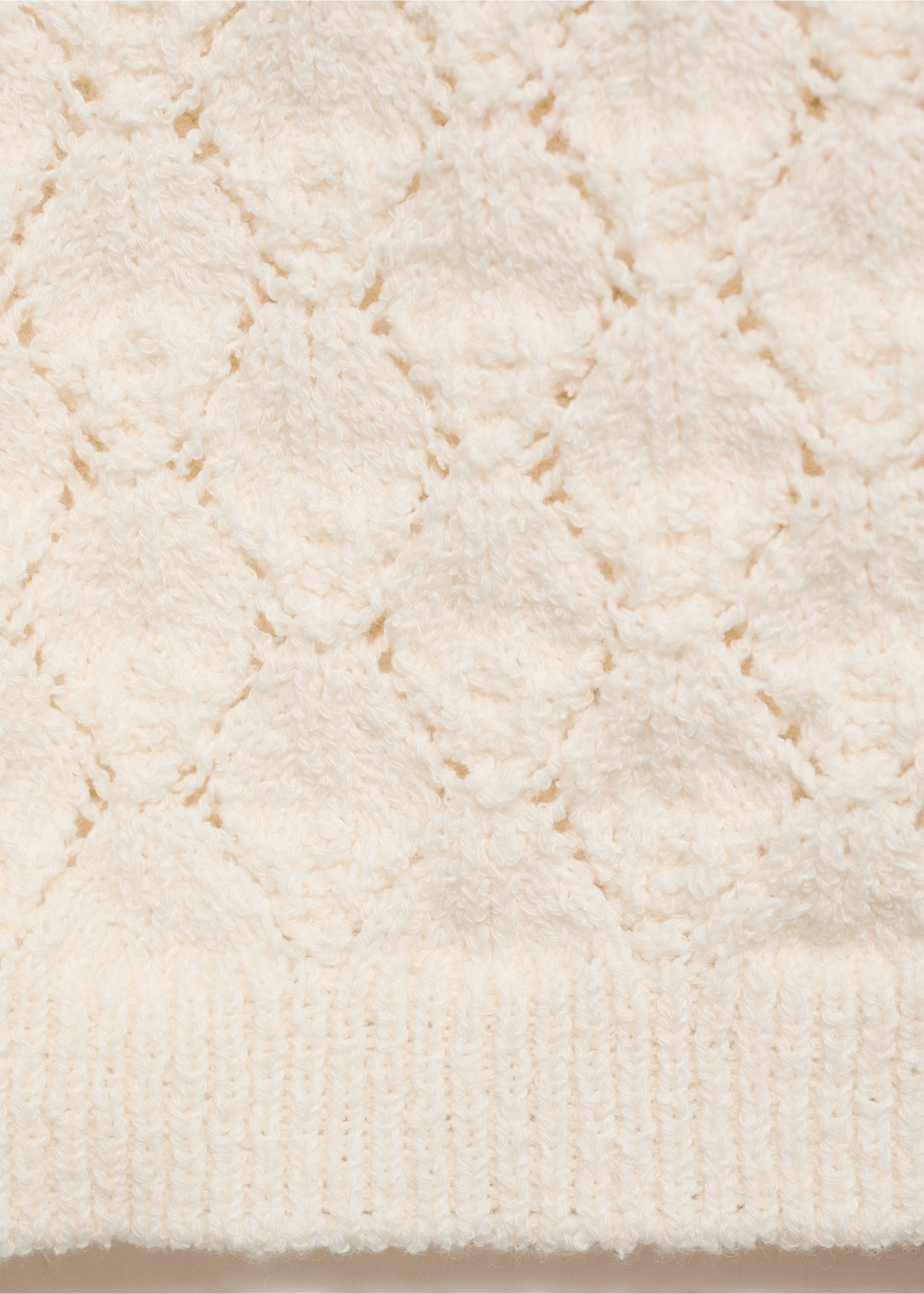 Short-sleeved knitted cardigan with lace design - Details of the article 0, Ecru. Ref: 87087170-00.