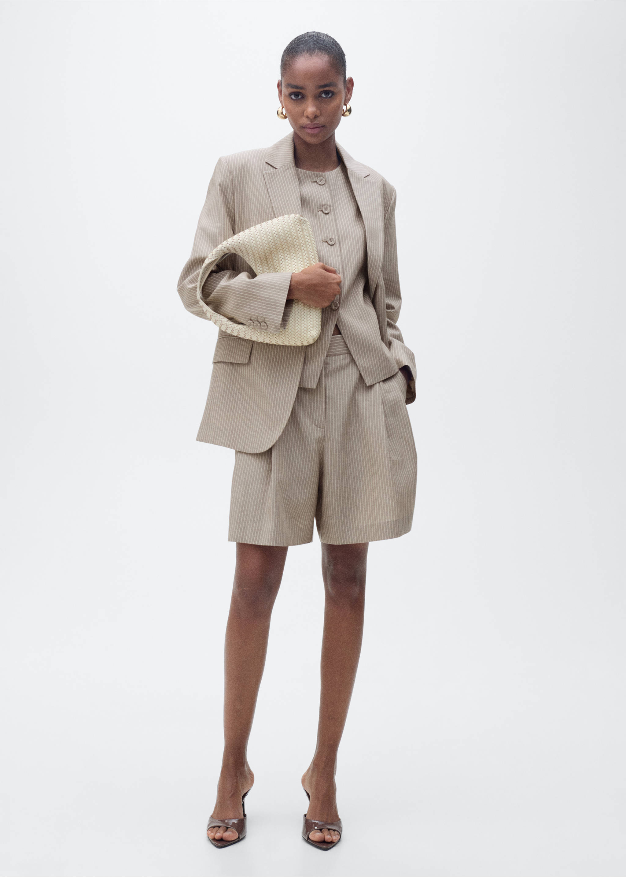 Striped suit bermuda shorts - General plane, Medium Brown. Ref: 87087186-00.