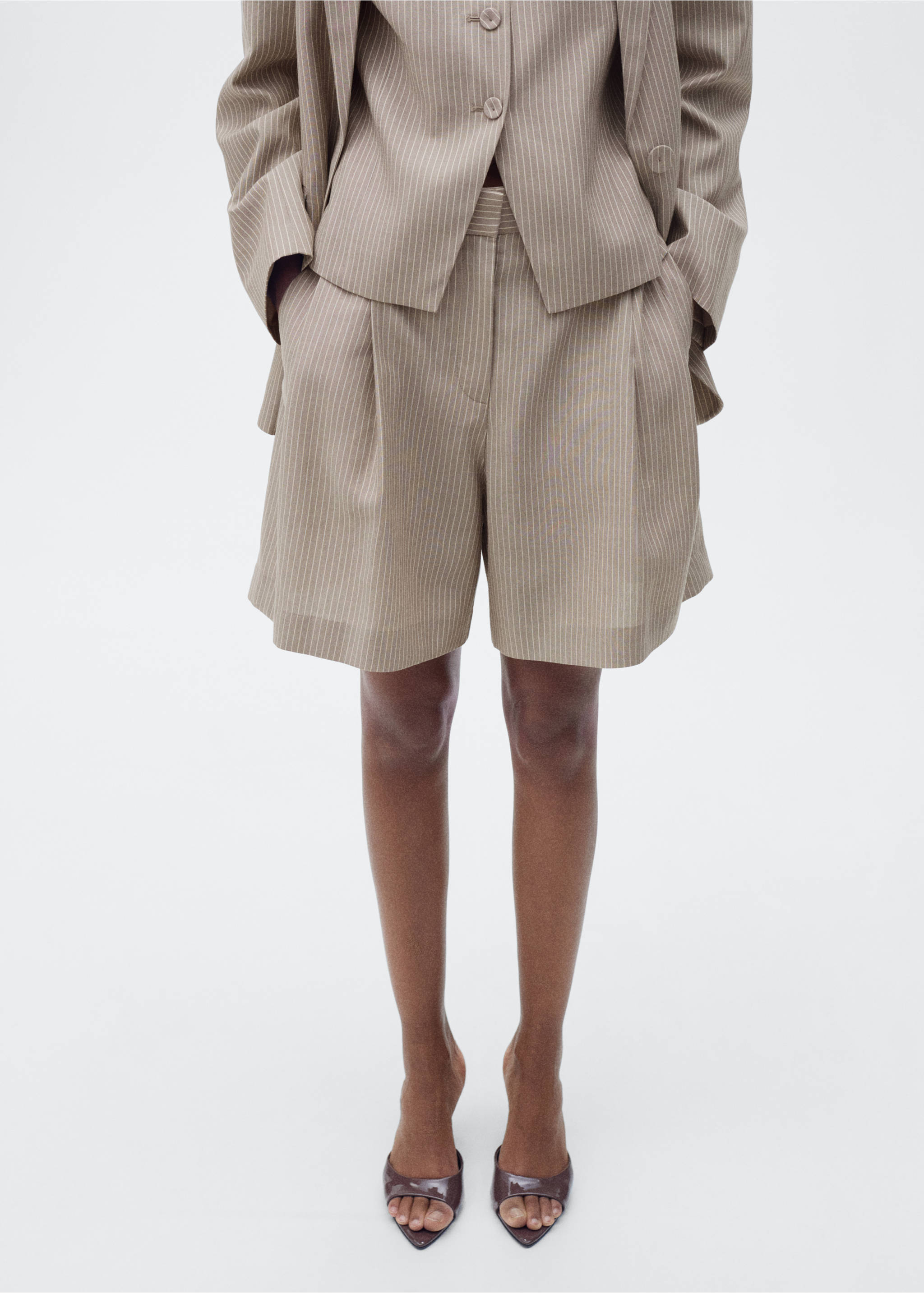 Striped suit bermuda shorts - Medium plane, Medium Brown. Ref: 87087186-00.