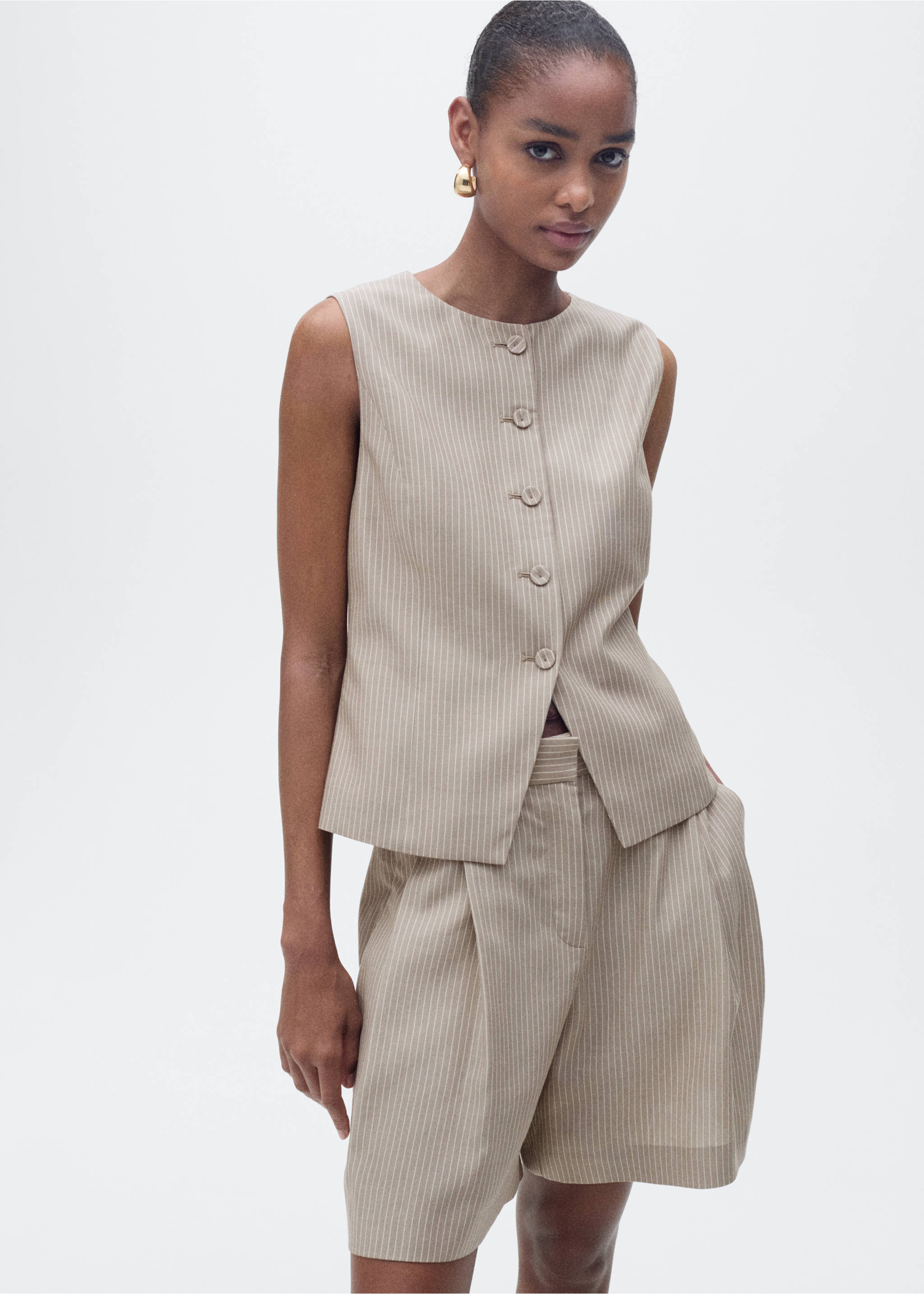 Striped suit bermuda shorts - Details of the article 1, Medium Brown. Ref: 87087186-00.