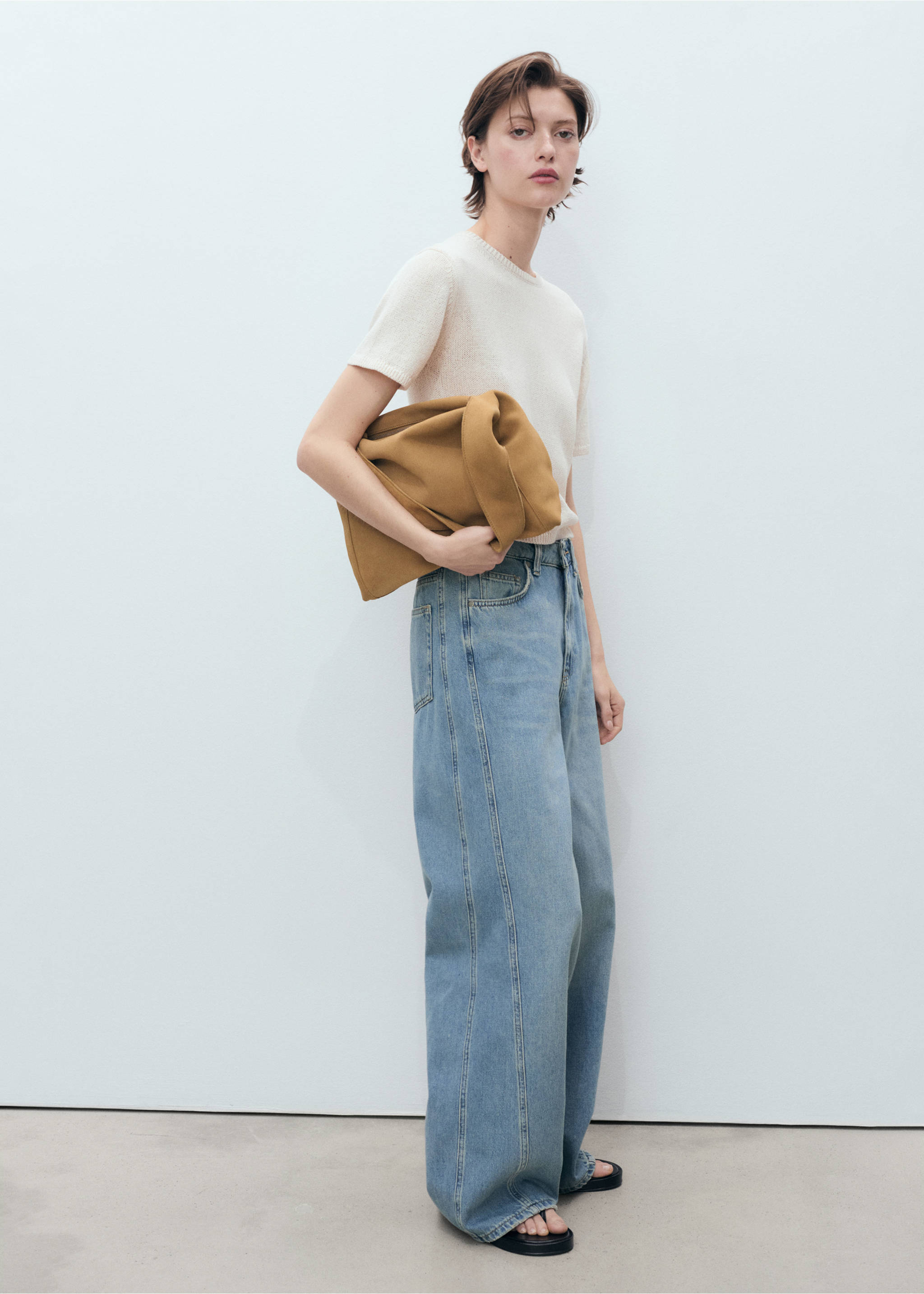 Wide leg mid-rise jeans - General plane, Medium Blue. Ref: 87087189-00.