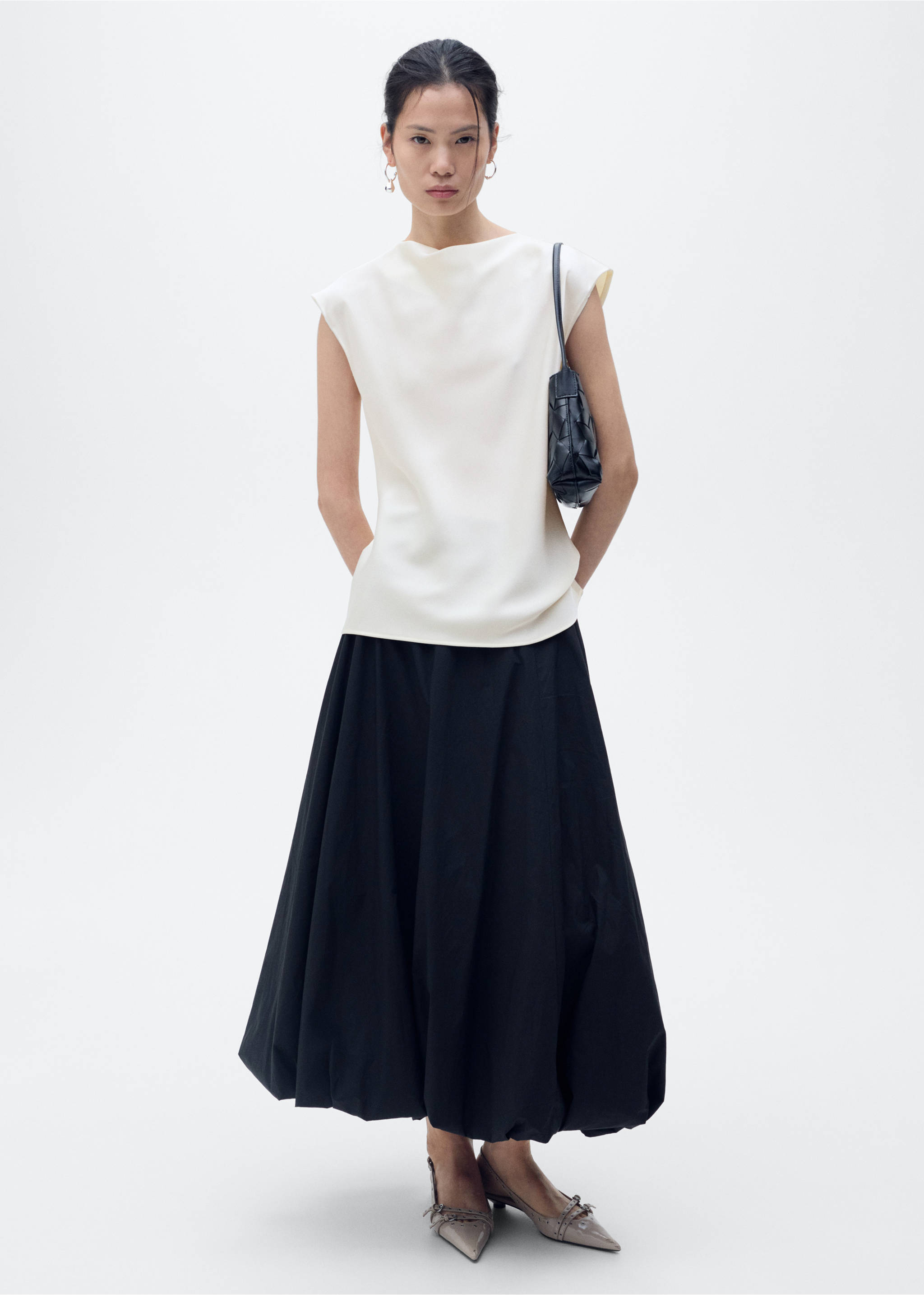 Satin blouse with draped neck - General plane, Off White. Ref: 87087191-00.