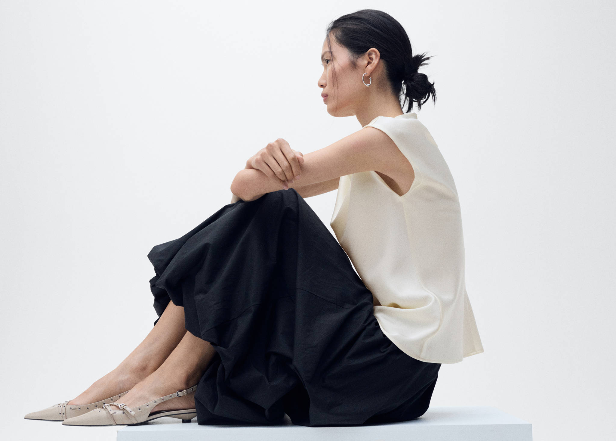 Satin blouse with draped neck - Panoramic plane