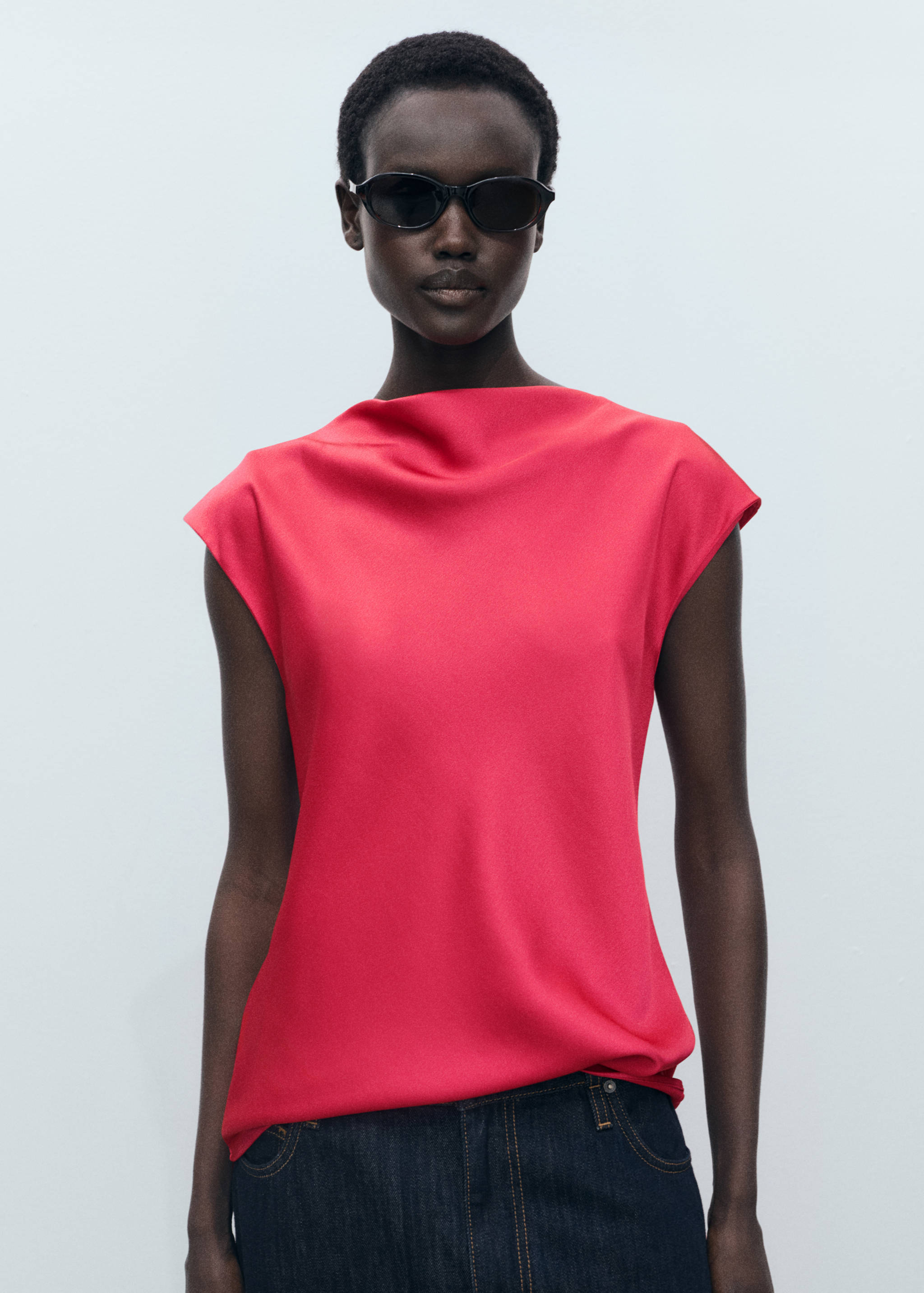 Satin blouse with draped neck - Details of the article 2