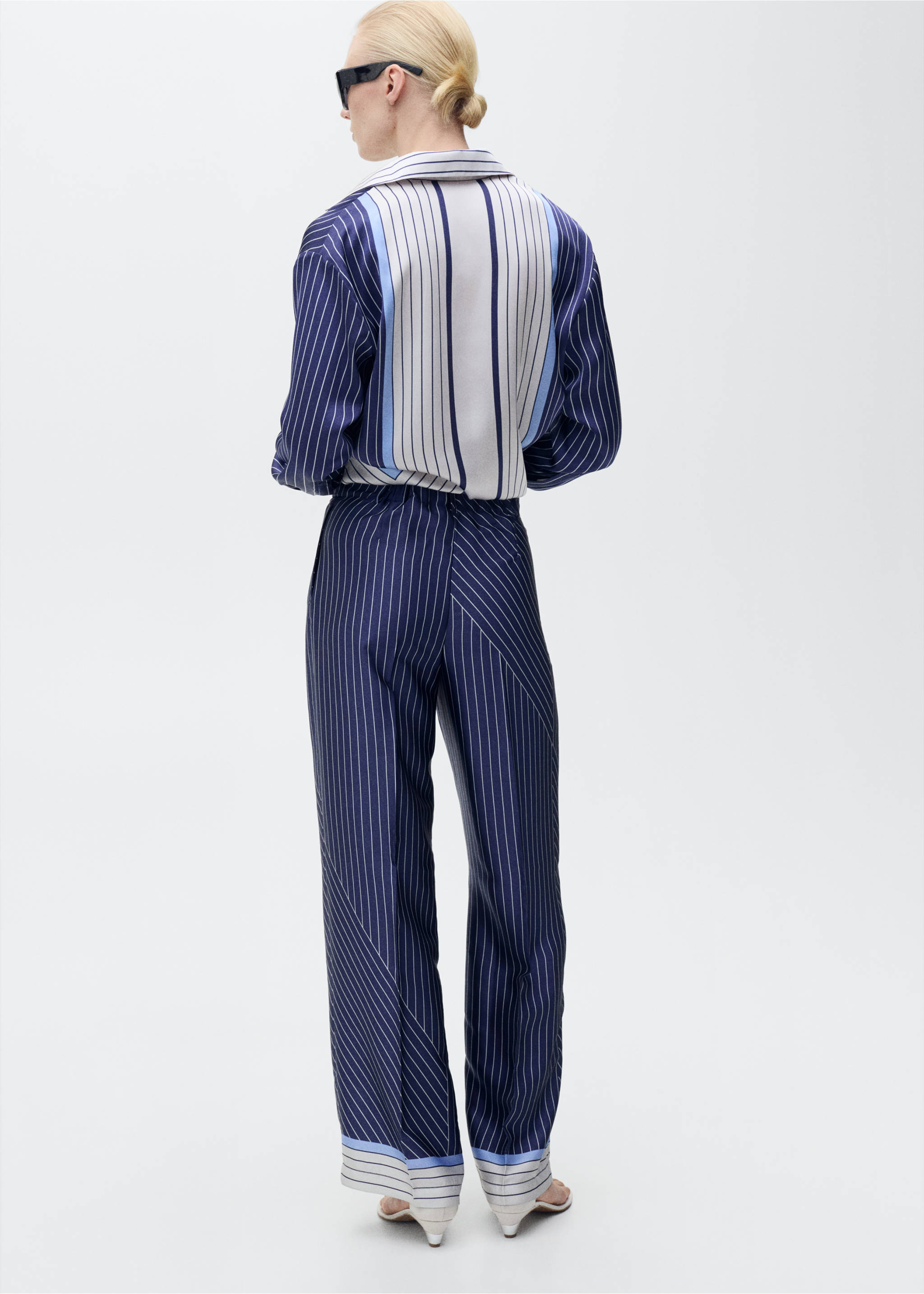 Pantalon droit rayures combinées - Verso de l’article, Bleu. Ref: 87087193-00.