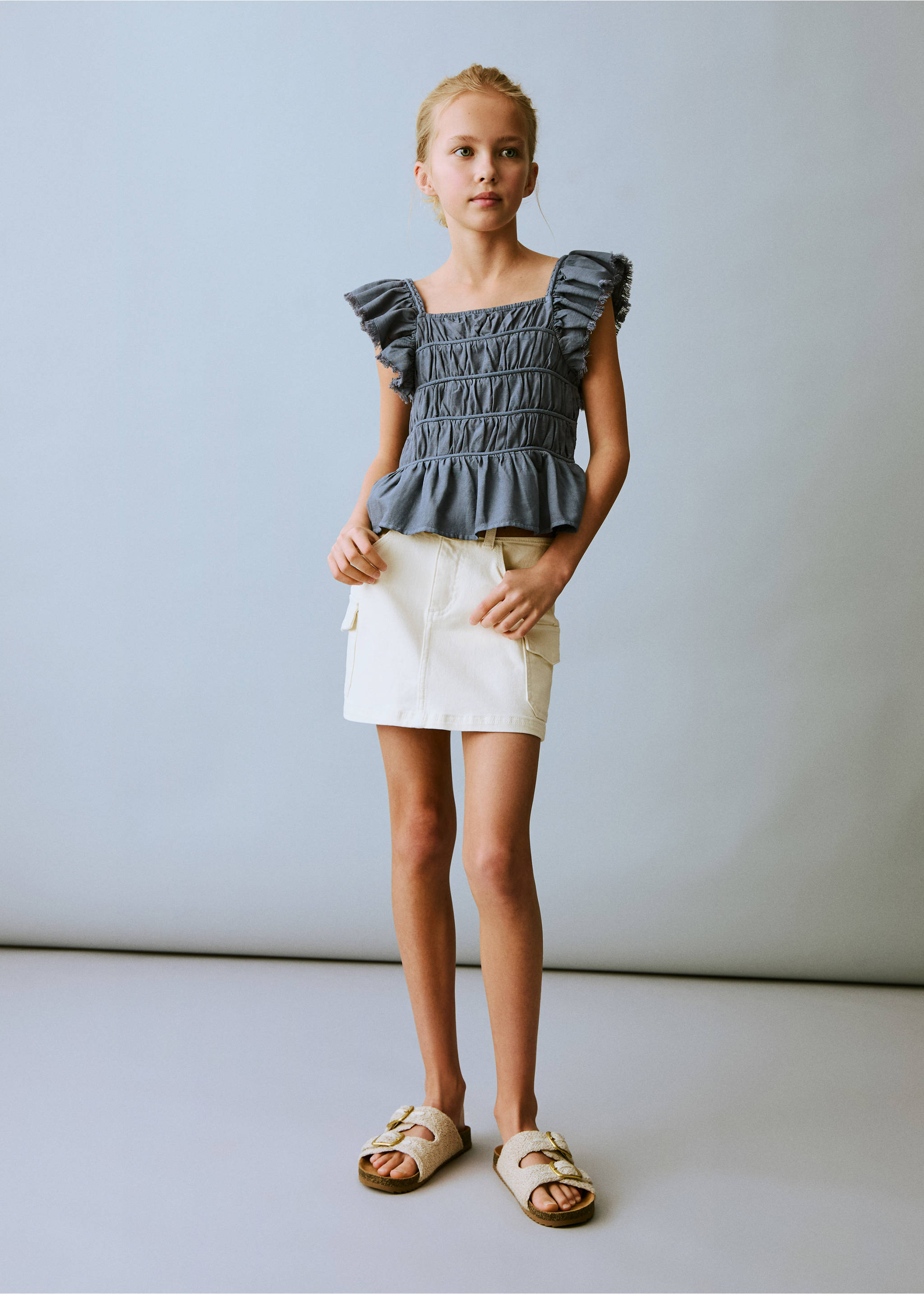 Denim cargo skirt - General plane, Ecru. Ref: 87087670-00.