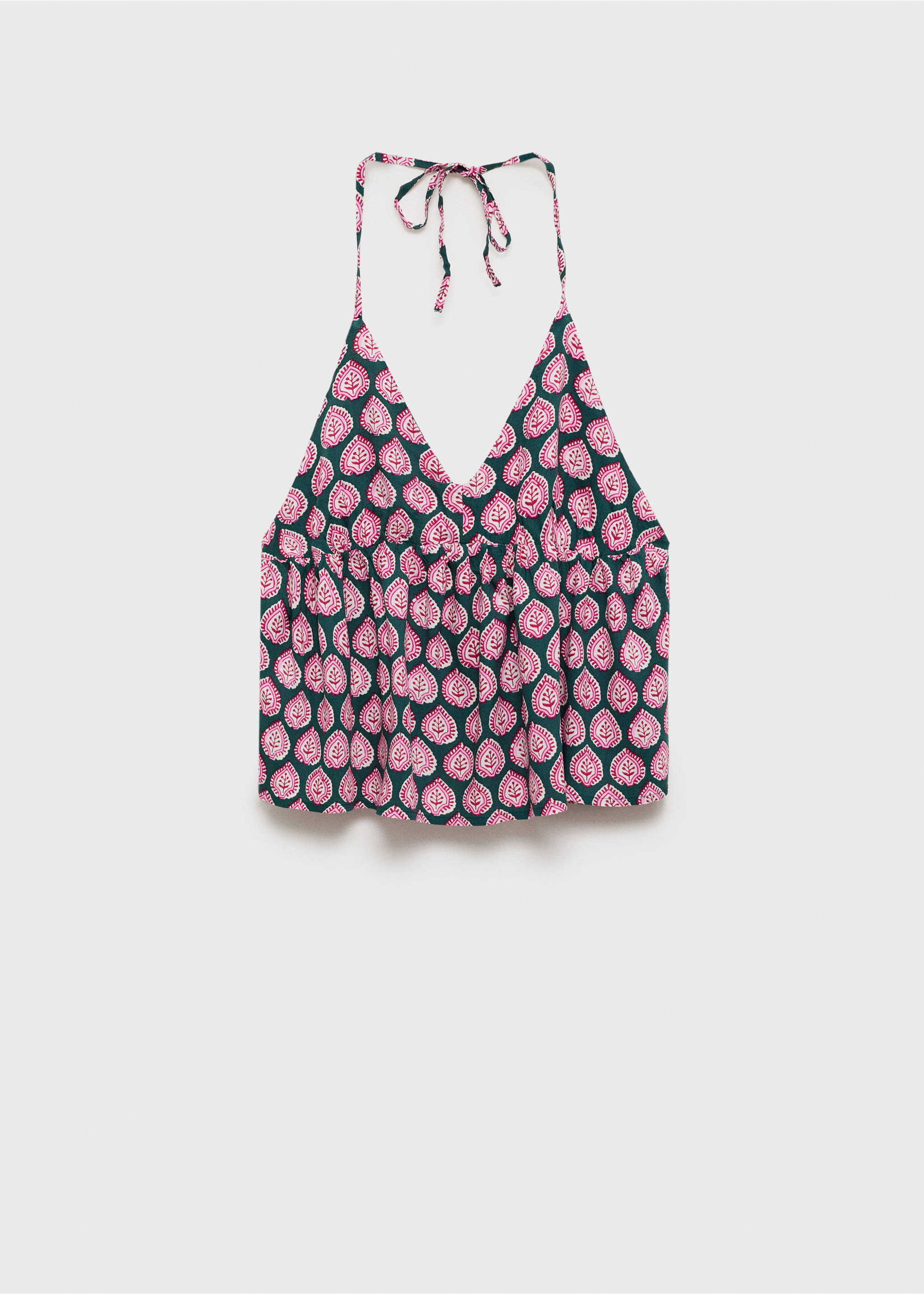 Dark green patterned halter neck top with a pink leaf print., Dark Green. Ref: 87087680-00.