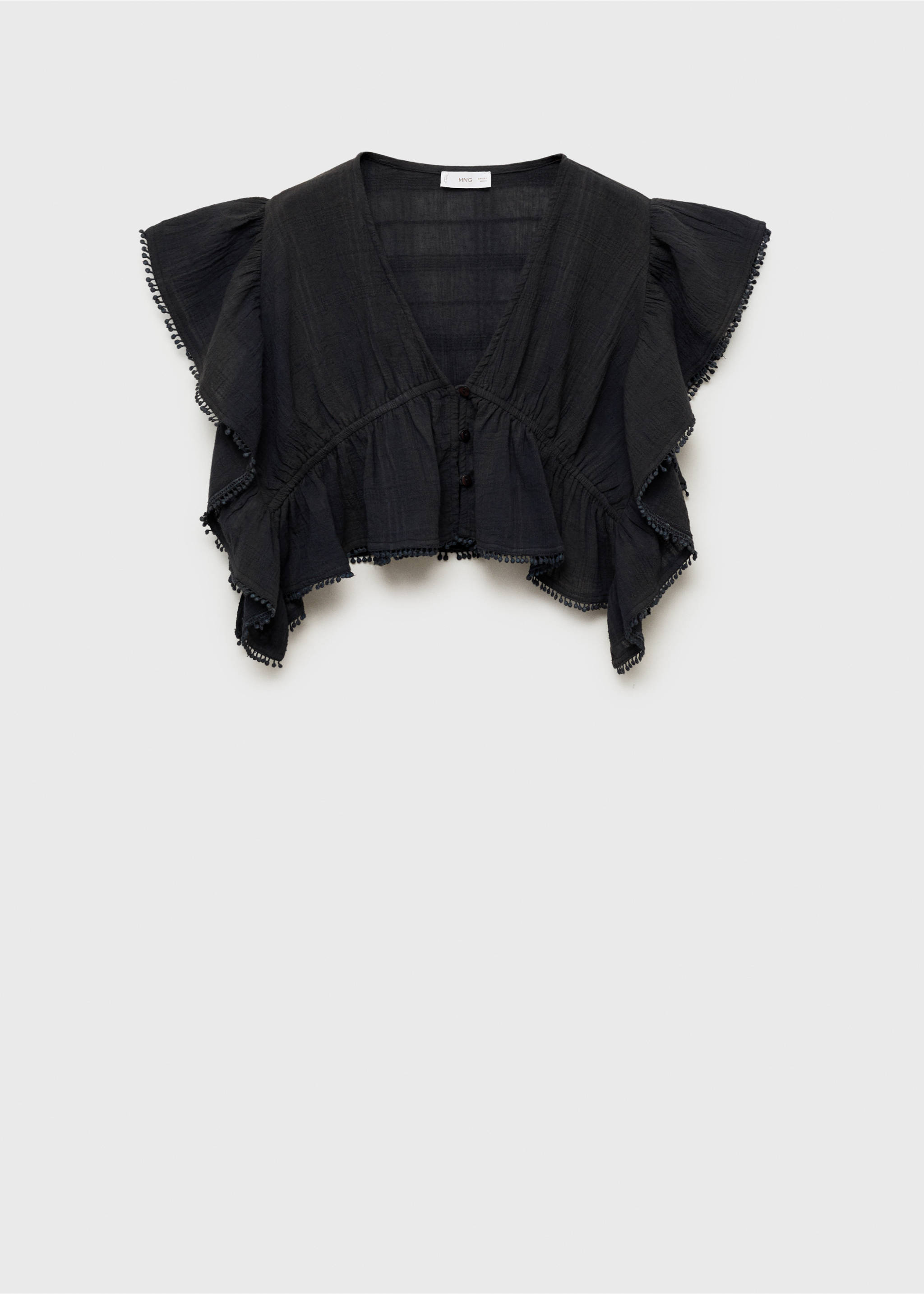 Crop-Bluse mit Rüschen - Artikel ohne Model, Schwarz. Ref: 87087681-00.