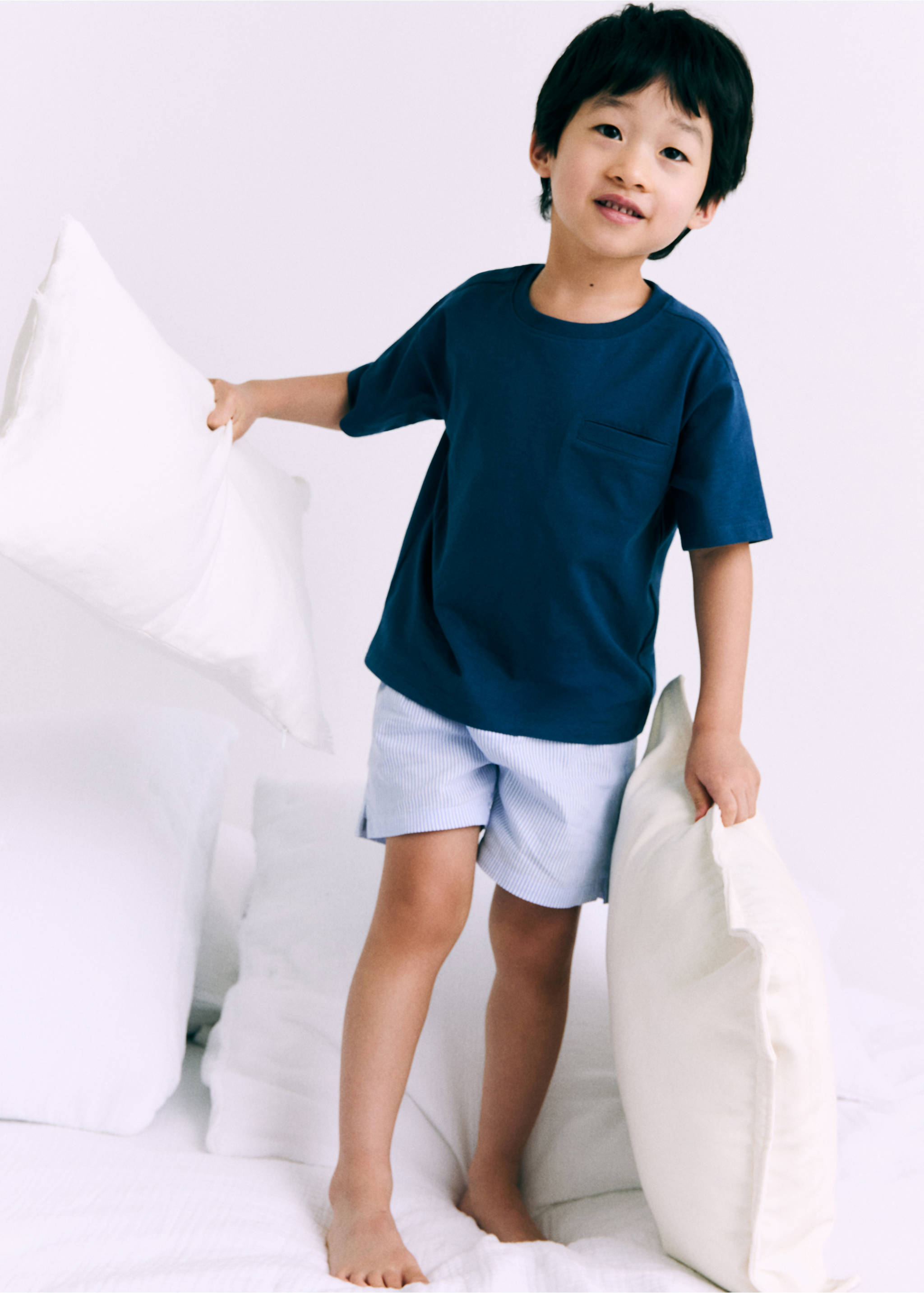 Striped short pyjamas - Details of the article 5, Petrol Blue. Ref: 87087689-00.