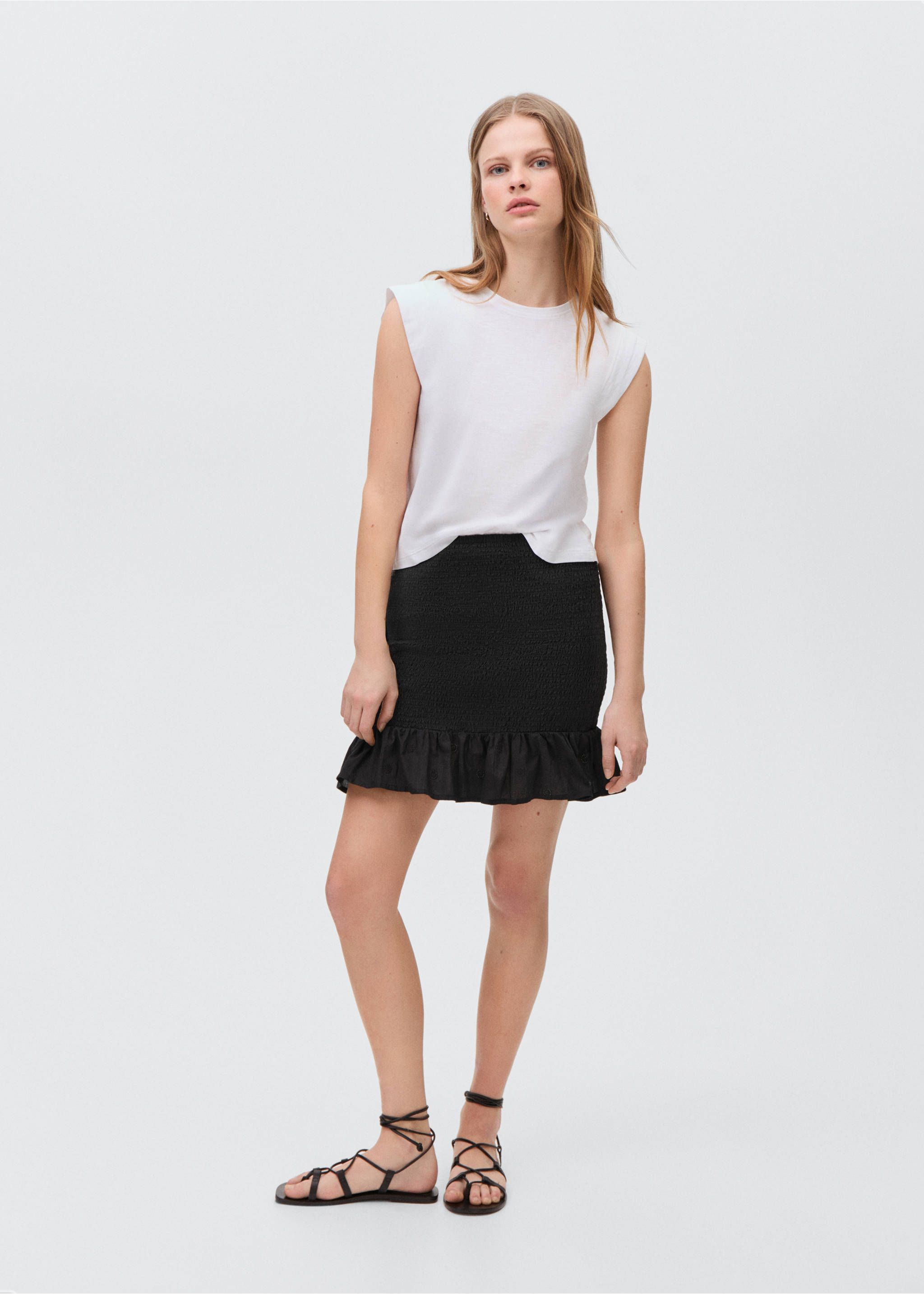 Ruffled gathered mini skirt - General plane, Black. Ref: 87087692-00.