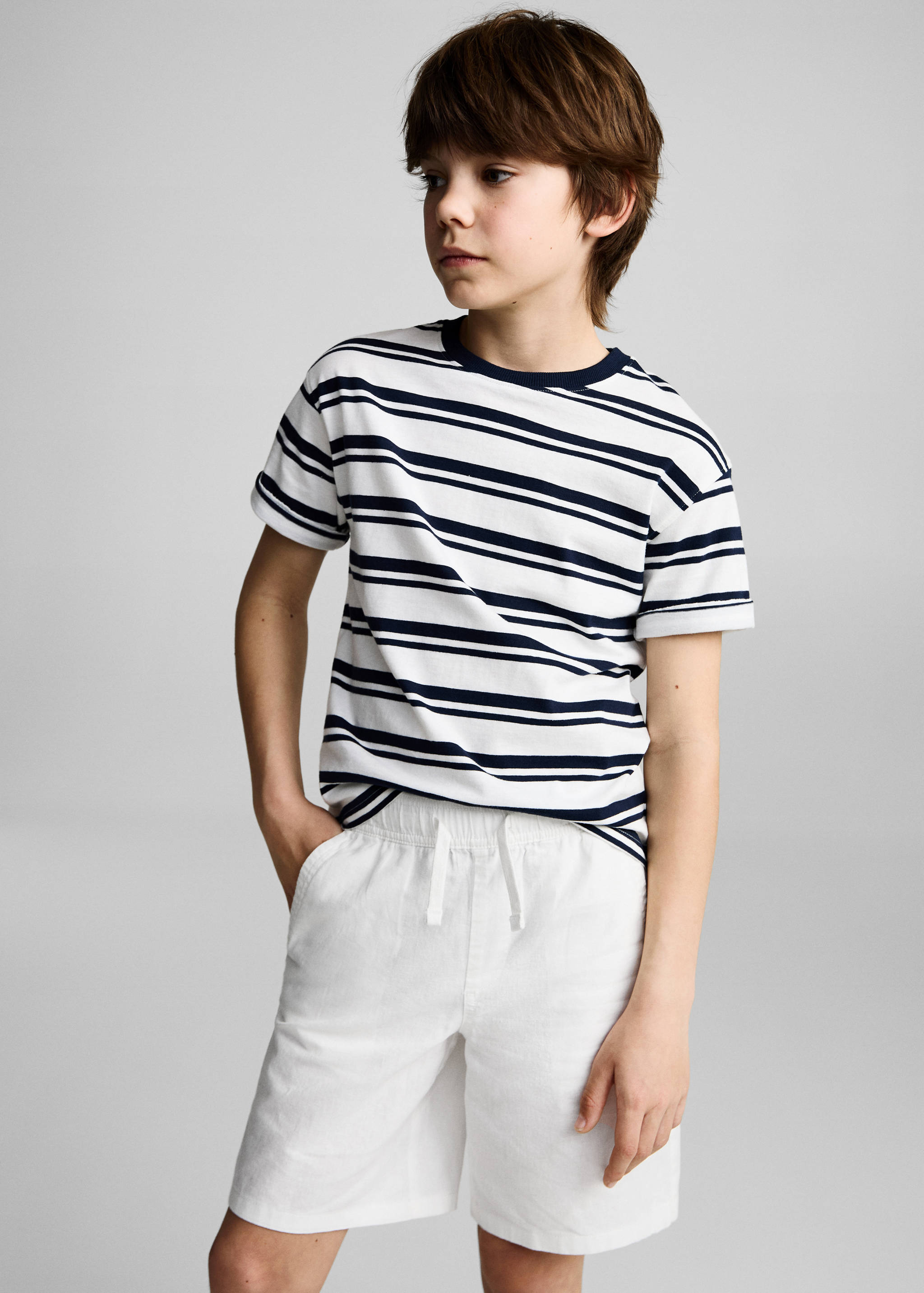 Leinen-Bermudashorts mit Gummibund - Mittlere Ansicht