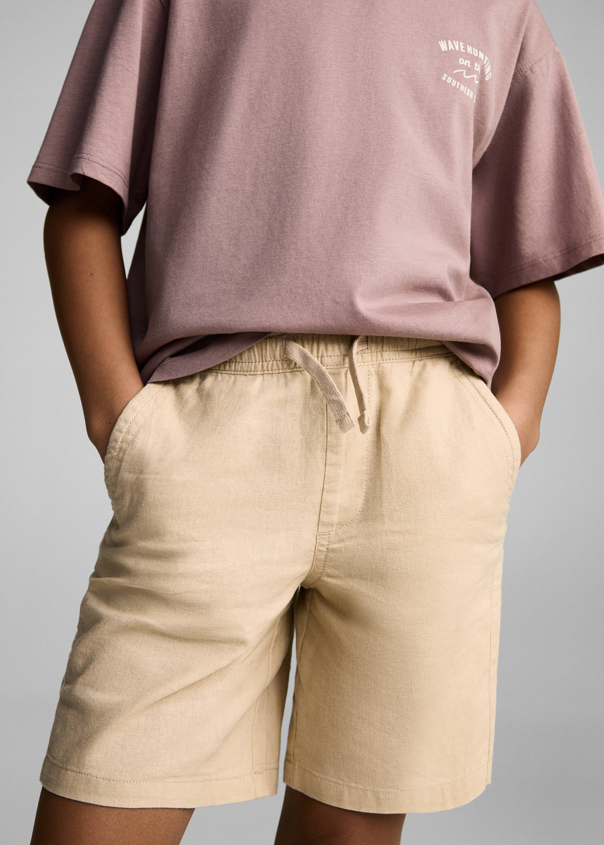 Leinen-Bermudashorts mit Gummibund - Mittlere Ansicht