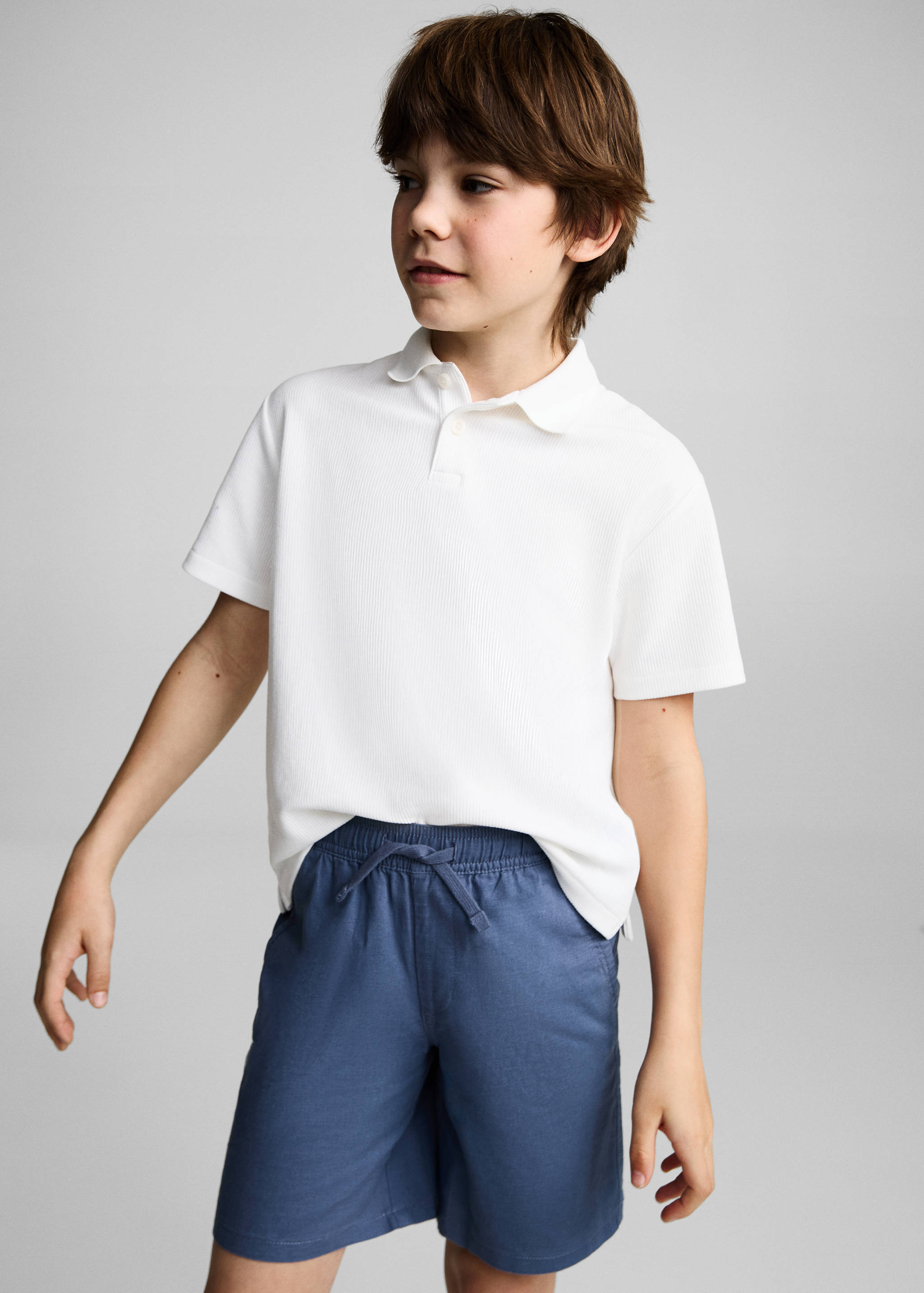 Leinen-Bermudashorts mit Gummibund - Mittlere Ansicht