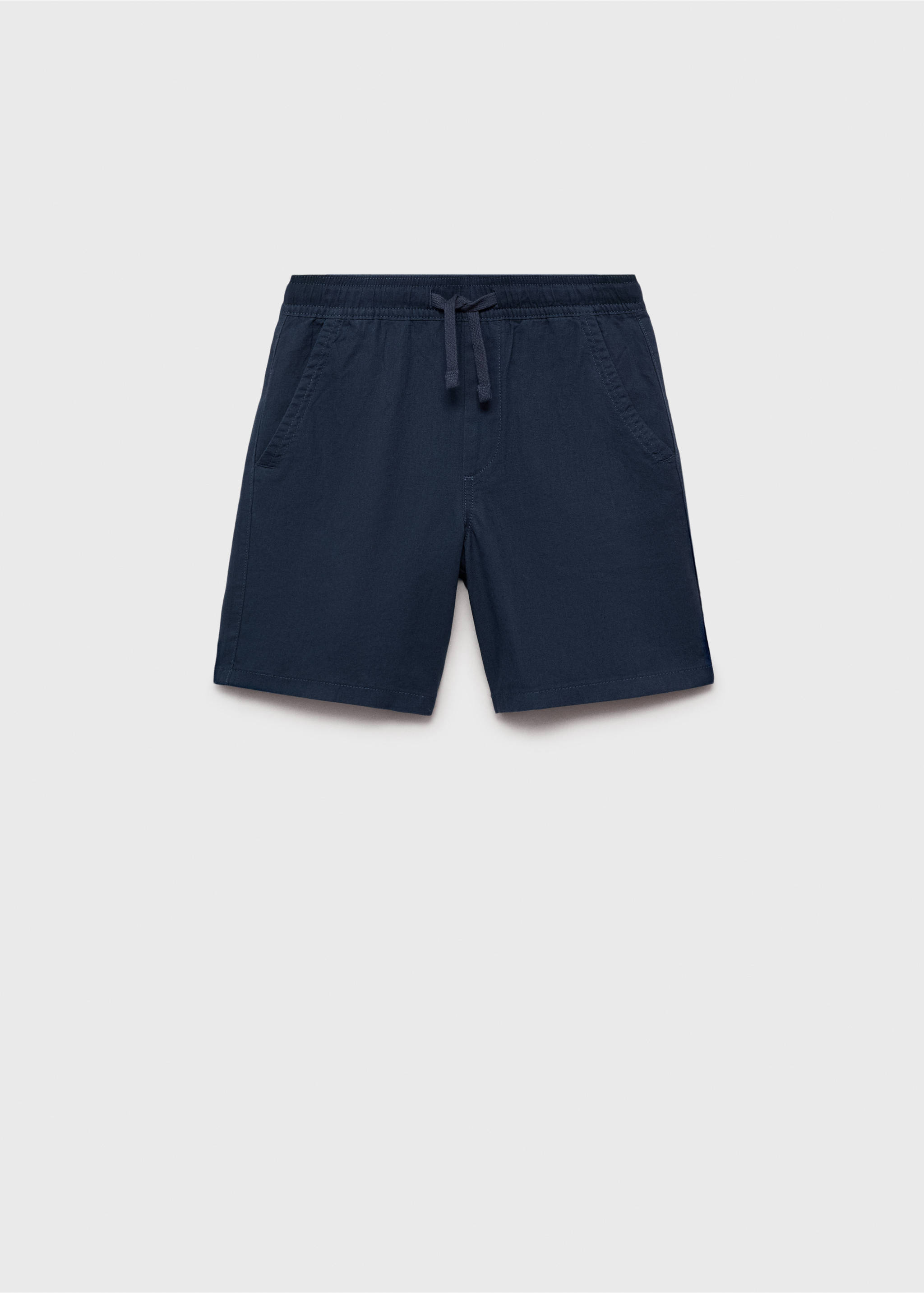 Elastic waist linen Bermuda shorts - Article without model, Navy. Ref: 87087694-00.