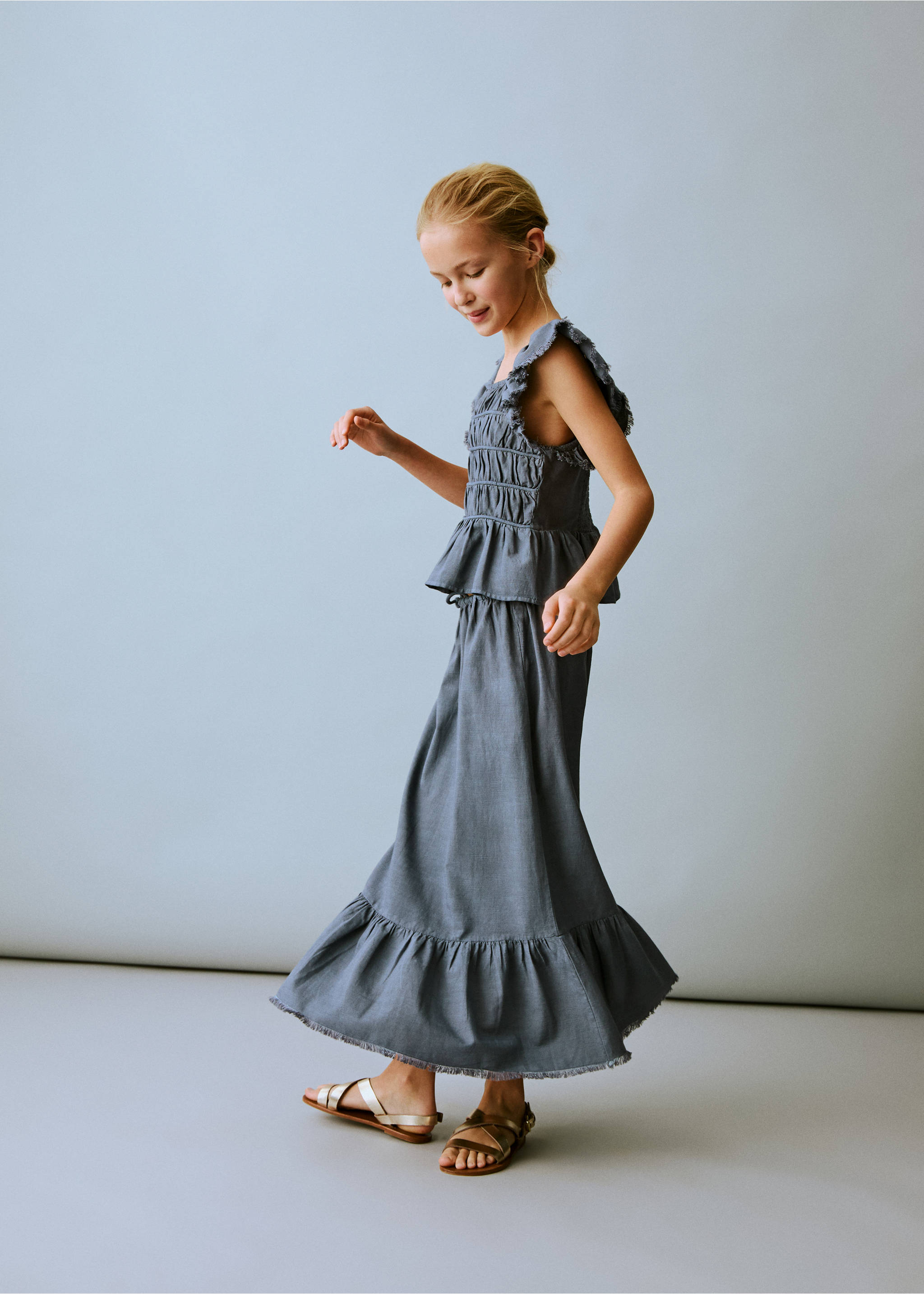 Ruched blouse with ruffles - General plane, Blue. Ref: 87087700-00.