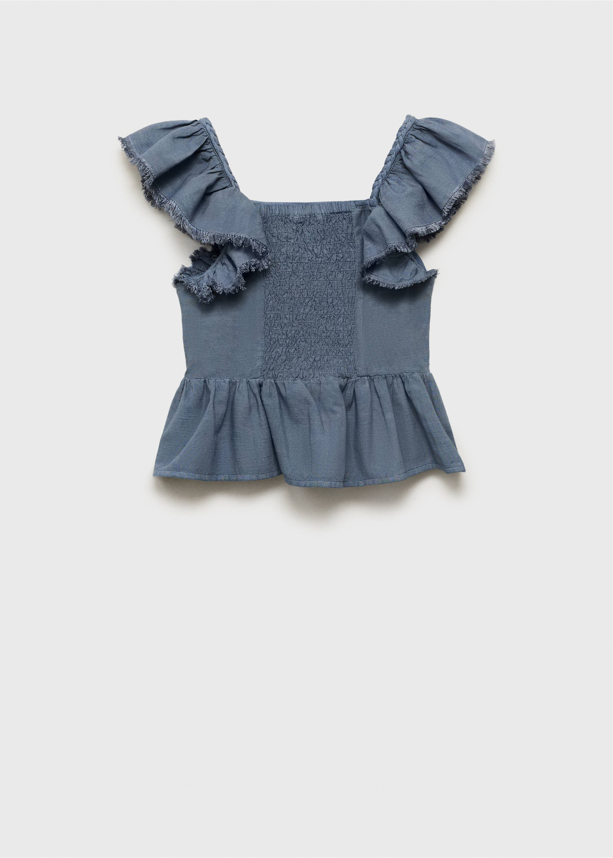 Ruched blouse with ruffles - Reverse of the article, Blue. Ref: 87087700-00.