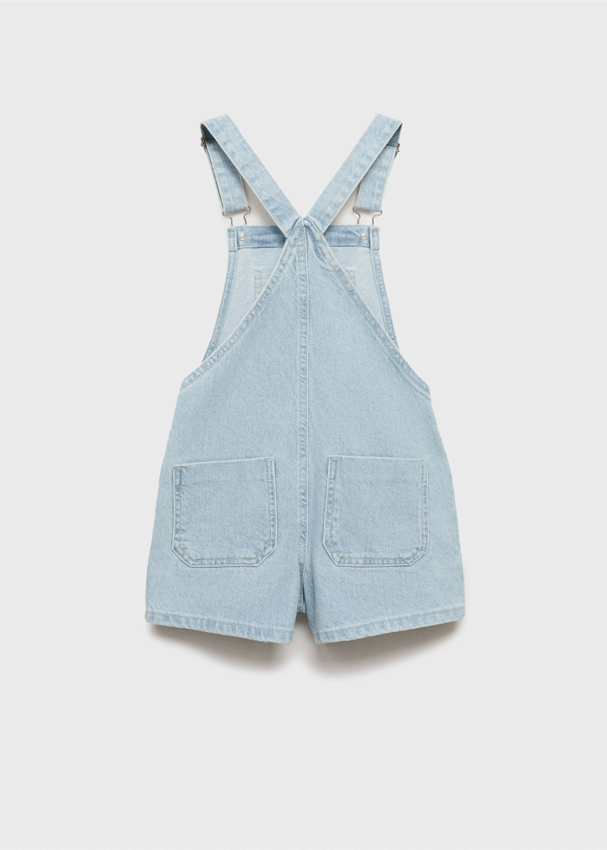 Kurzer Jeans-Latzhose - Rückseite des Artikels, Hellblau. Ref: 87087701-00.