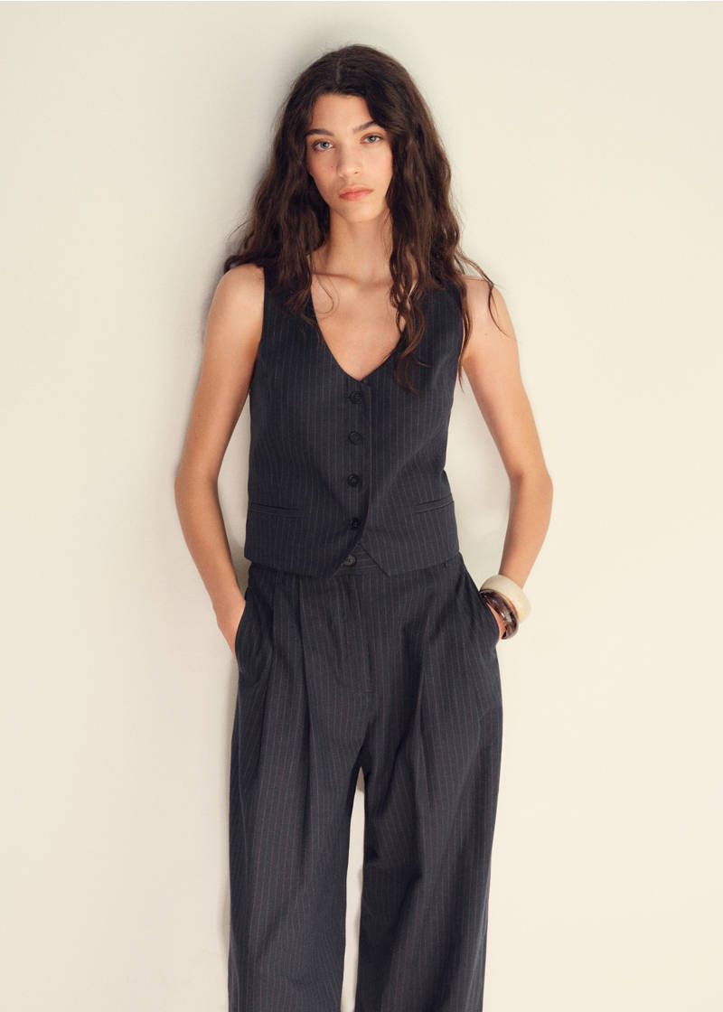 Linen-blend suit vest - Navy