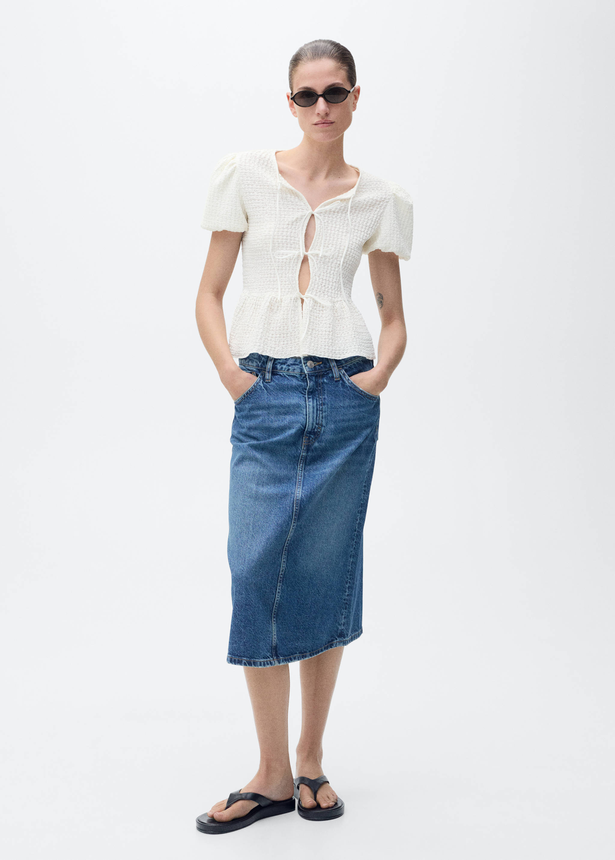 Blouse texturée fermeture nœuds - Plan général