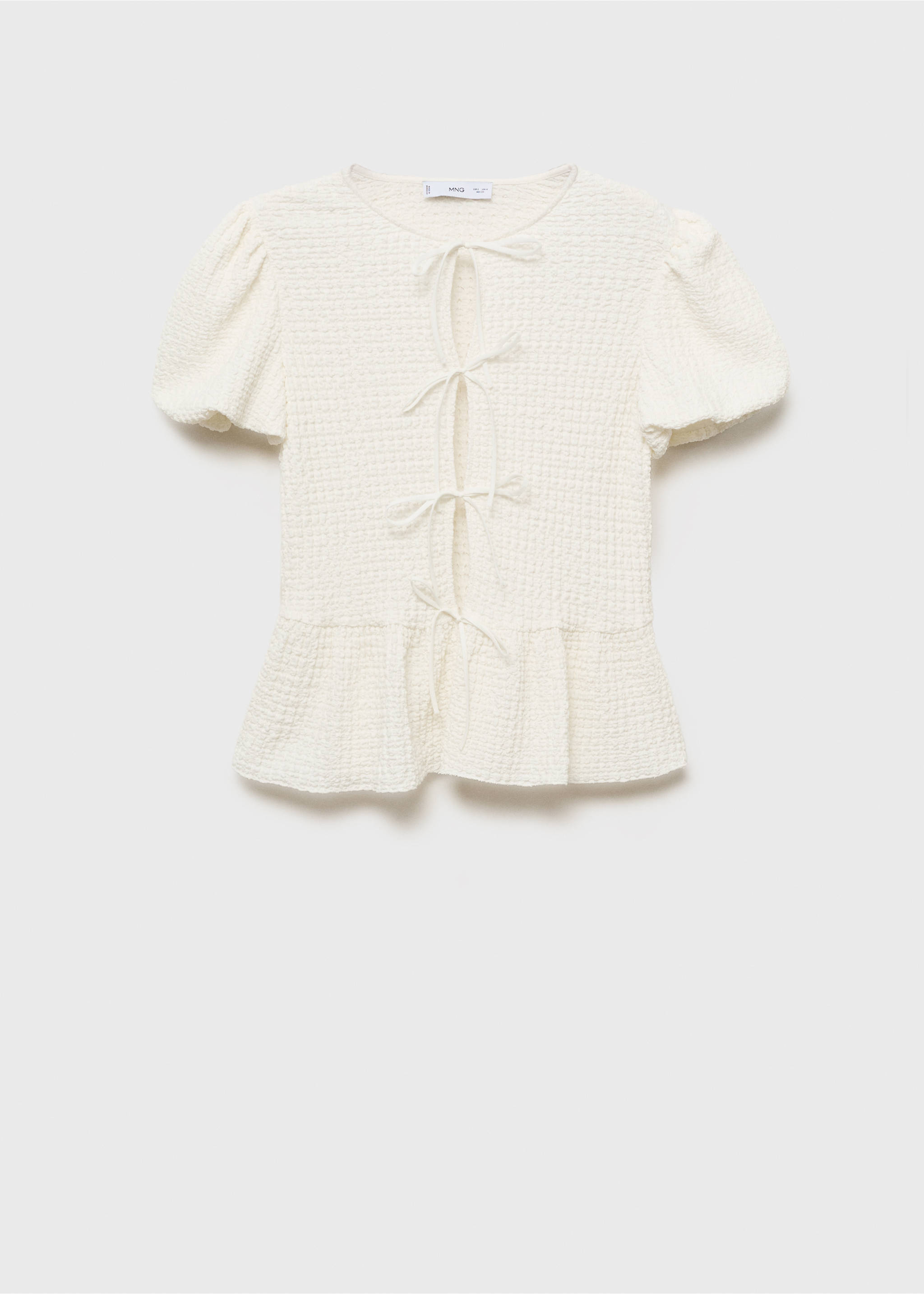 Blouse texturée fermeture nœuds - Article sans modèle, Écru. Ref: 87087716-00.